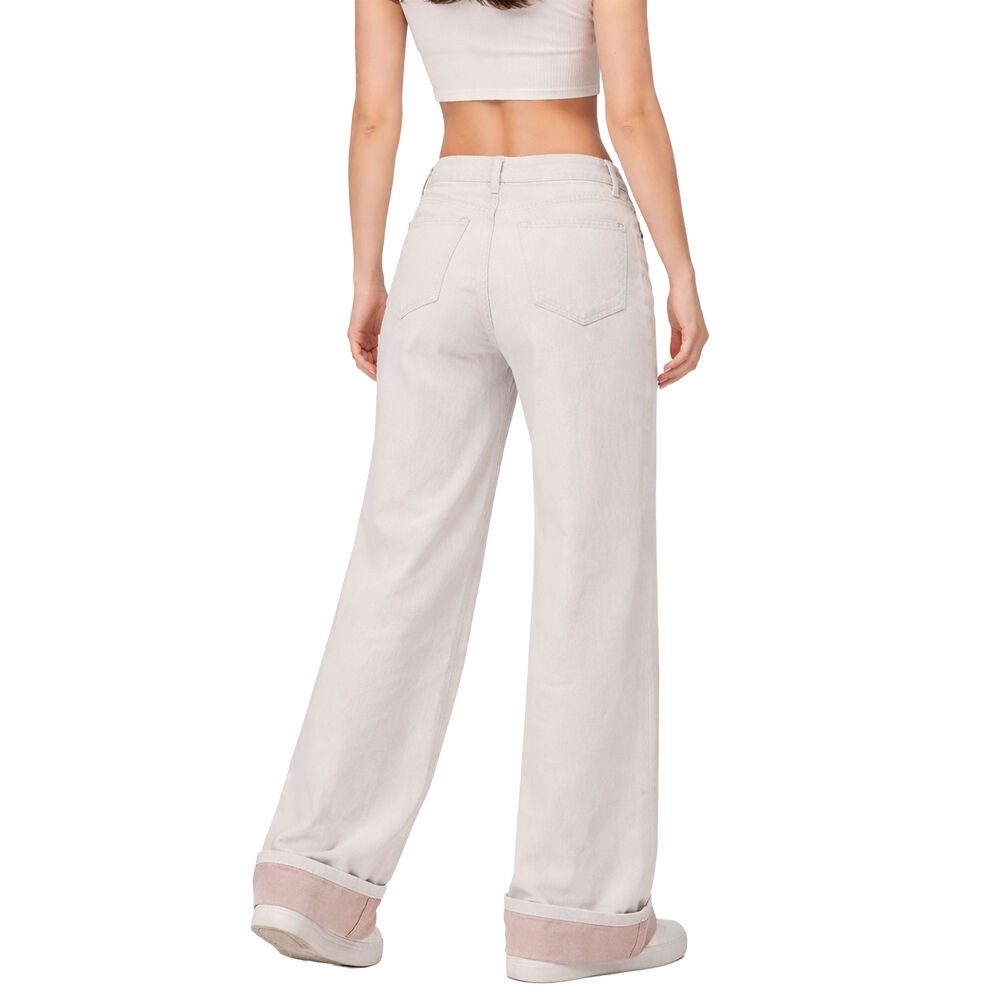 Ital-Design Weite Jeans Trendige Damenjeans mit weitem Schnitt und kreativen Saumakzenten (91531153) Used-Look Relaxed Fit Jeans in Hellrosa