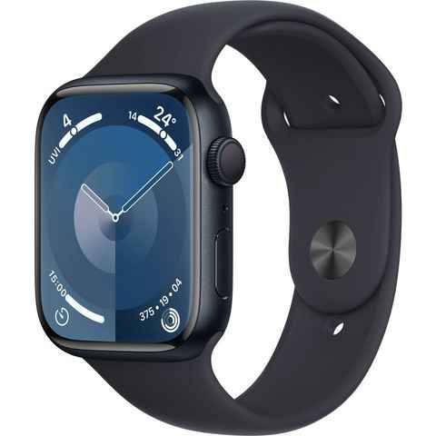 Apple Watch Series 9 GPS Aluminium 45mm S/M Smartwatch (4,5 cm/1,77 Zoll, Watch OS 10), Sport Band