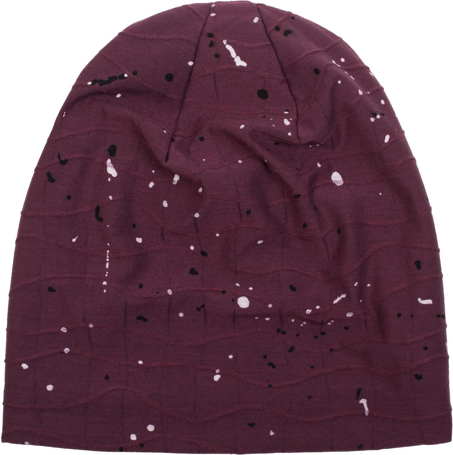 mit styleBREAKER Mütze (1-St) Beanie Bordeaux-Violett Farbklecksen Beanie und Falten