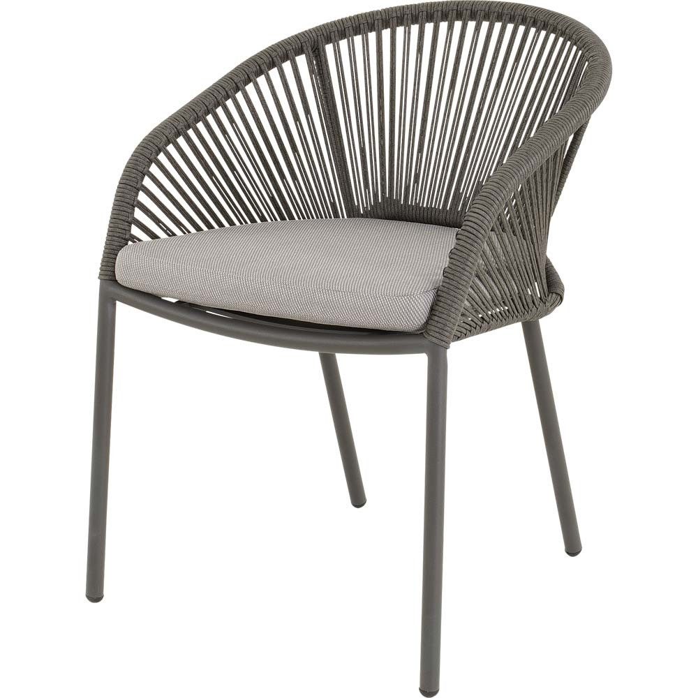 Lesli Living Garten-Essgruppe "Arrezo" Rund Ø120cm + 6 oder 4 Geflecht-Stühlen, Teakholz, Aluminium, (5-tlg), Sitzkissen, Geflochten, Scandi / Skandi - Boho, Gartenmöbel-Set, Rope