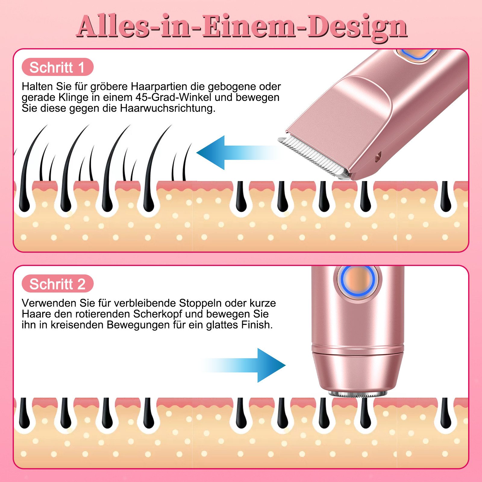 inschimmer Epilierer Rasierer Damen 2-in-1 Elektrischer Bikini Trimmer IPX7 Wasserdicht – Bild 2 von 5