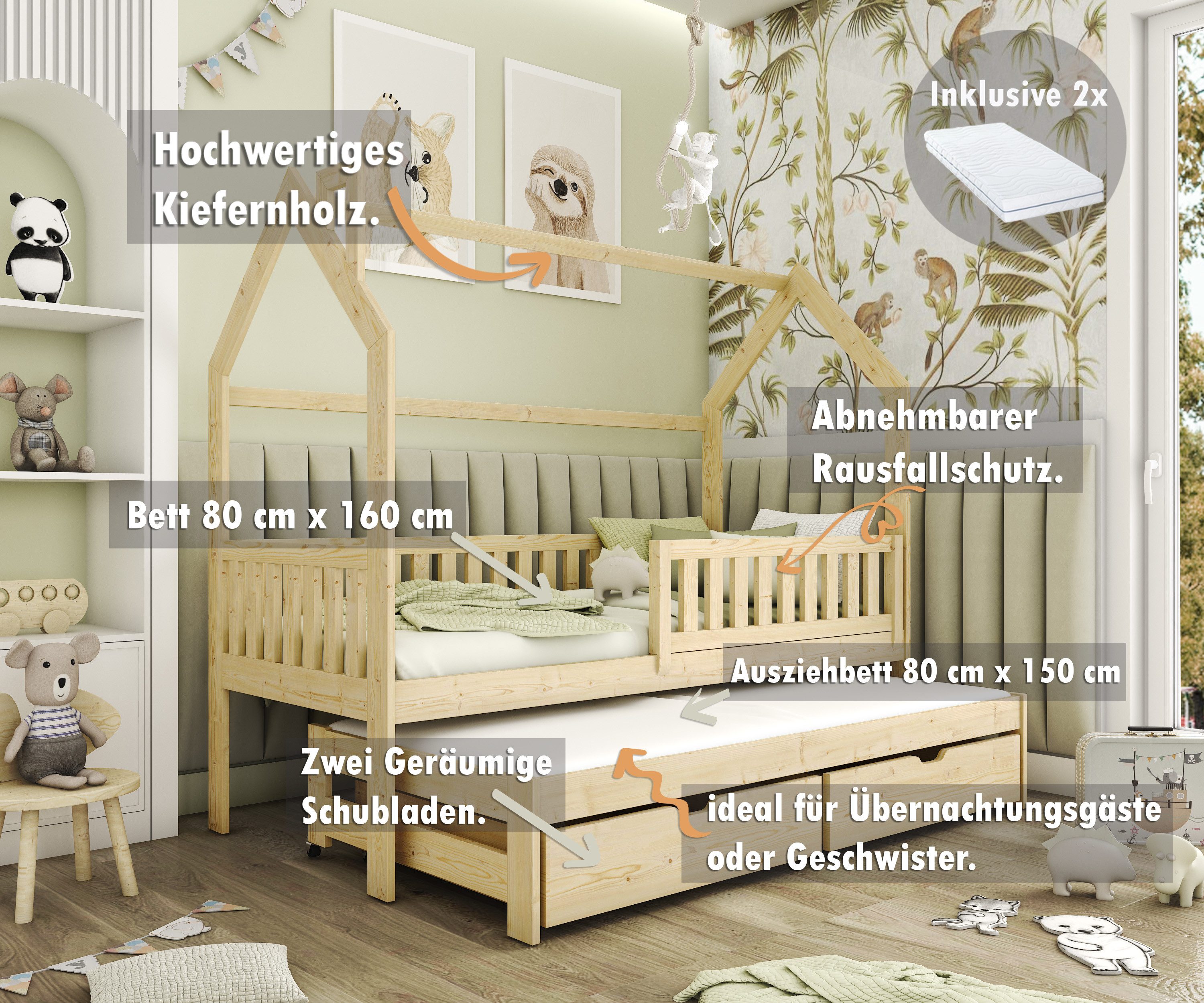 thematys Kinderbett Hausbett mit Ausziehbett und günstig online kaufen