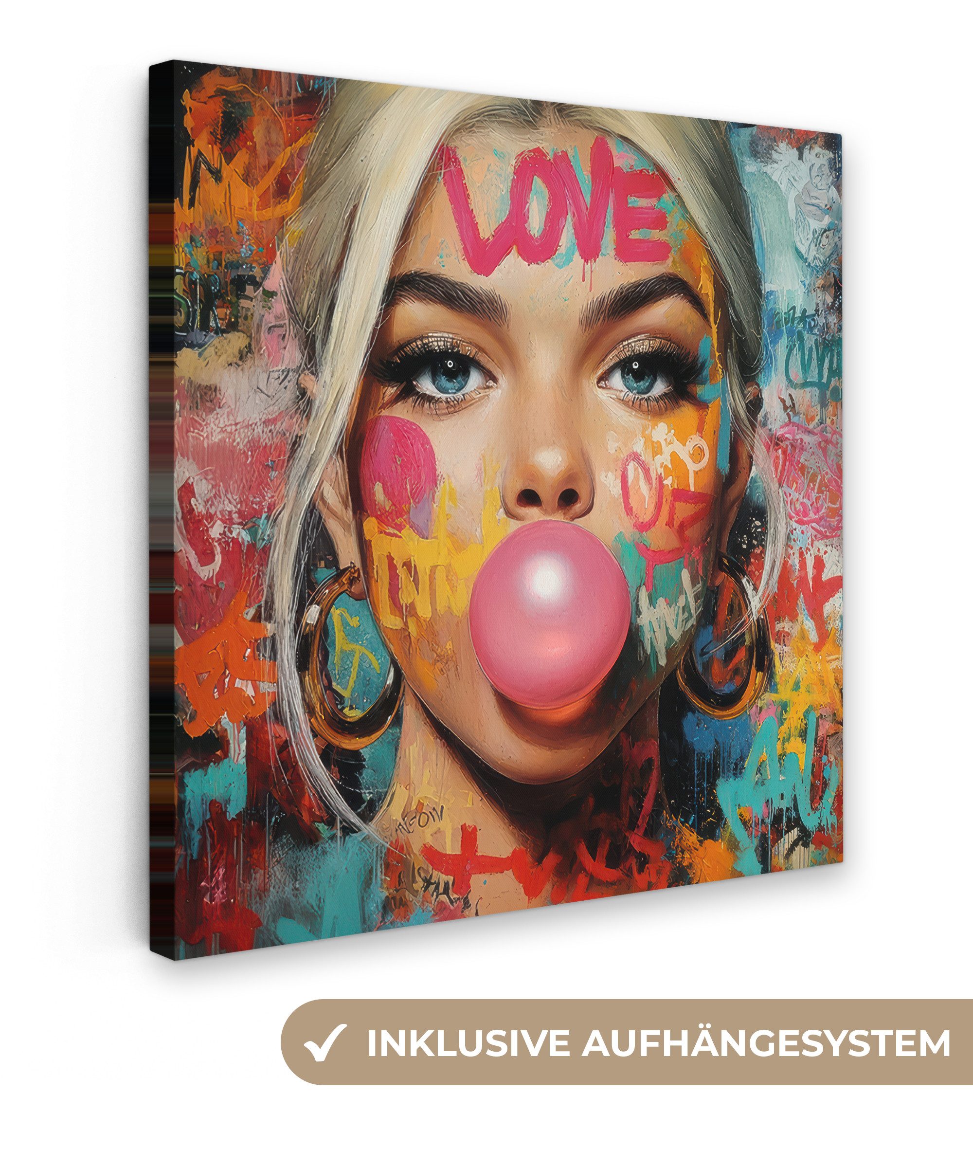 OneMillionCanvasses® Leinwandbild Frau - Kaugummi - günstig online kaufen