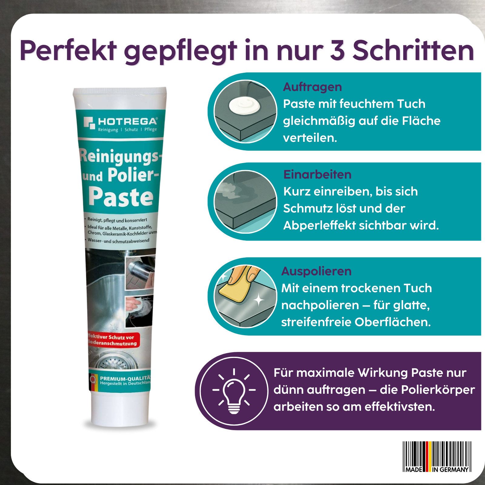 HOTREGA® Reinigungs und Polierpaste Glaskeramik Kochfeld Herdplatte 125ml Tube Küchenreiniger