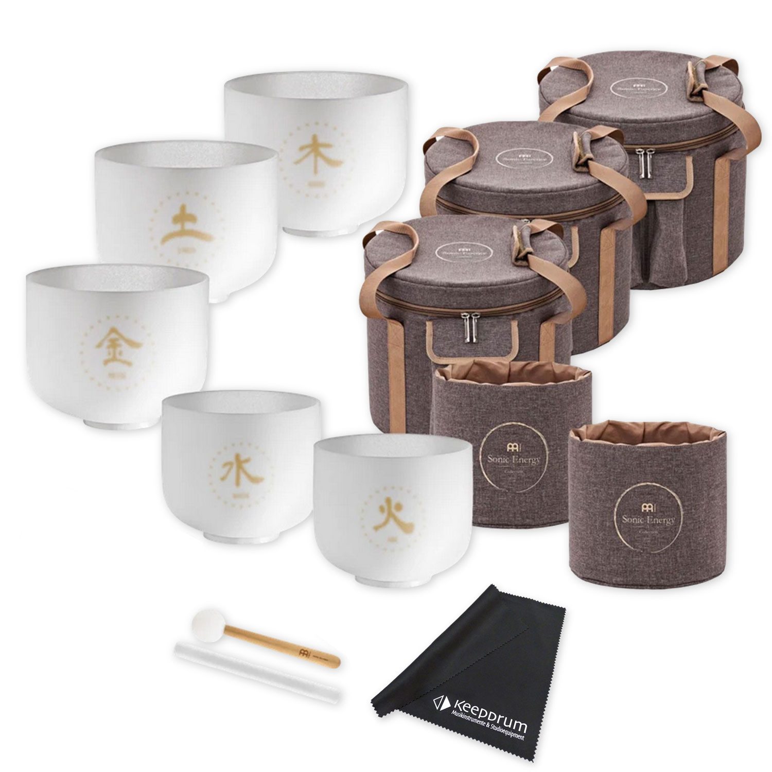Meinl Sonic Energy Klangschalen Meinl Sonic Energy Quarz-Klangschalen Set 5-Elemente mit Tuch, Klangschalen-Set, Quarz-Klangschalen-Set mit Zubehör