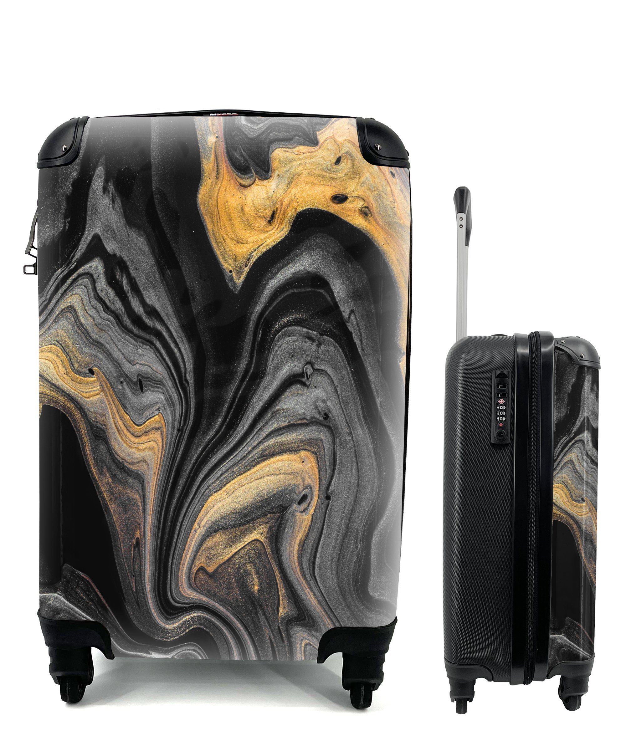 MuchoWow Handgepäckkoffer Marmor - Acryl 4 für Abstrakt, - mit Ferien, - Reisetasche - Luxus Handgepäck Rollen, Reisekoffer rollen, Gold Trolley