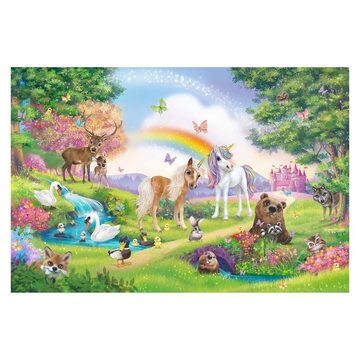 Bilderdepot24 Kindertapete Kinderzimmer Zauberwald mit Einhorn Kinder Wanddeko Regenbogen, Glatt, Matt, (Inklusive Gratis-Kleister oder selbstklebend), Mädchenzimmer Jungenzimmer Babyzimmer Bildtapete Fototapete Wandtapete