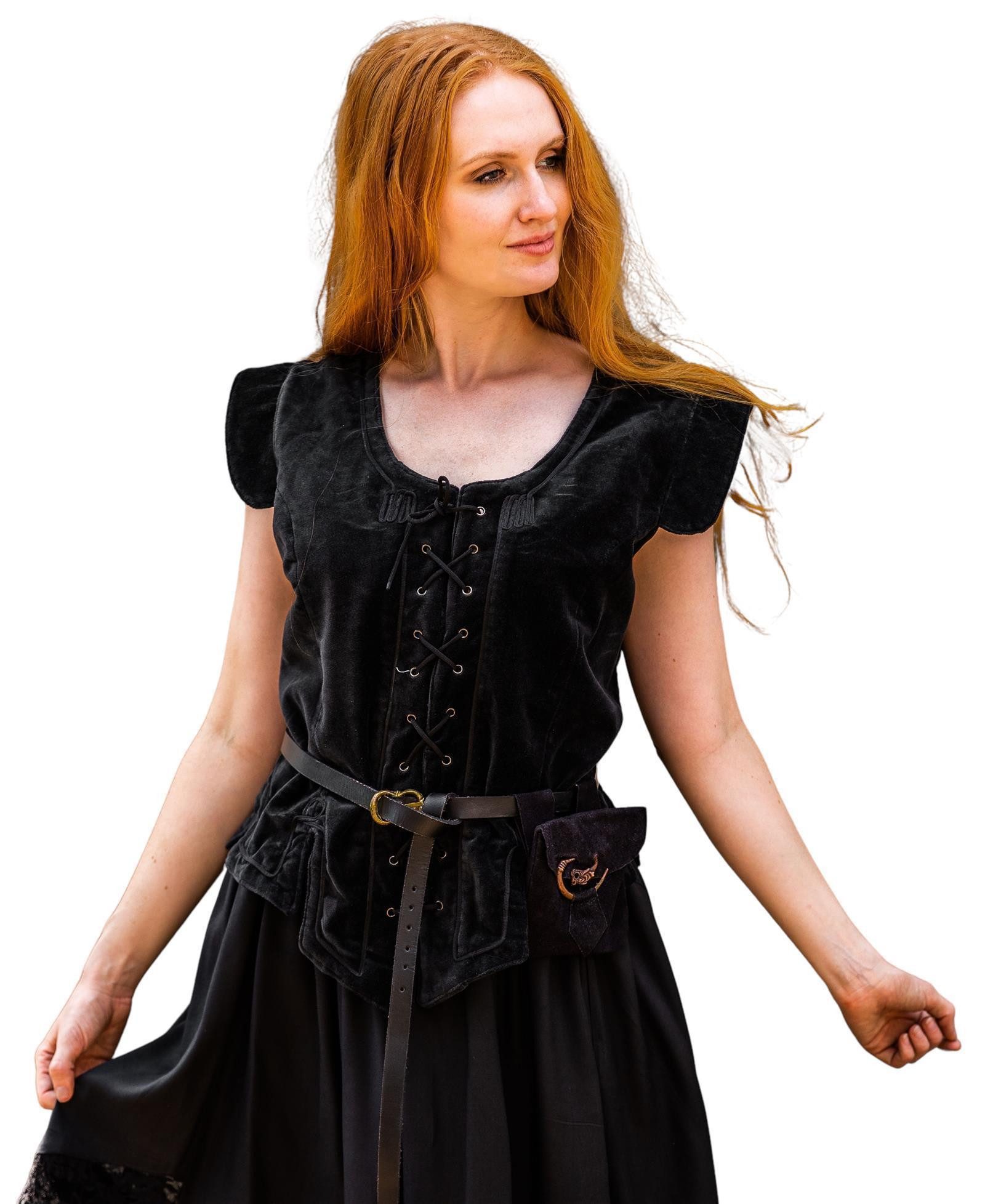 Leonardo Carbone Burgfräulein-Kostüm Miederweste "Adrienne" aus Samt, durchgehende Schnürung, dekorative Stickerei