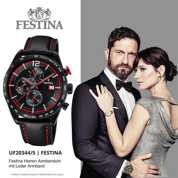 Festina Chronograph Festina Herren Uhr F20344/5 Leder, (Chronograph), Herren Armbanduhr rund, Lederarmband schwarz