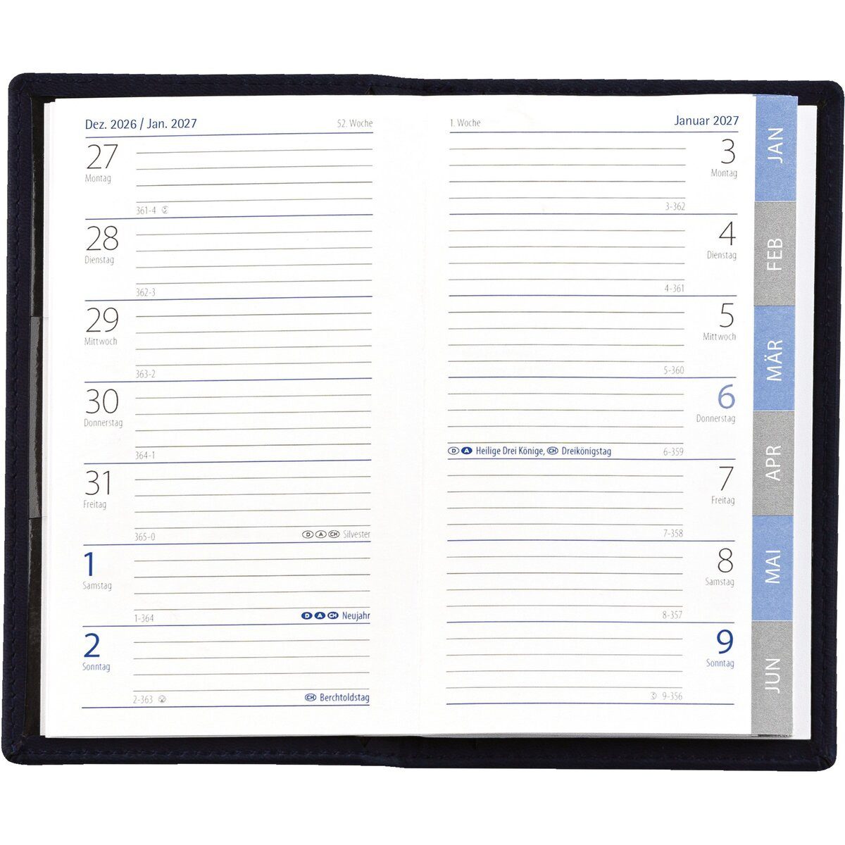 GÜSS Kalender Taschenkalender Taschenkalender 9x15cm 1 Woche/Seite schwarz 2027
