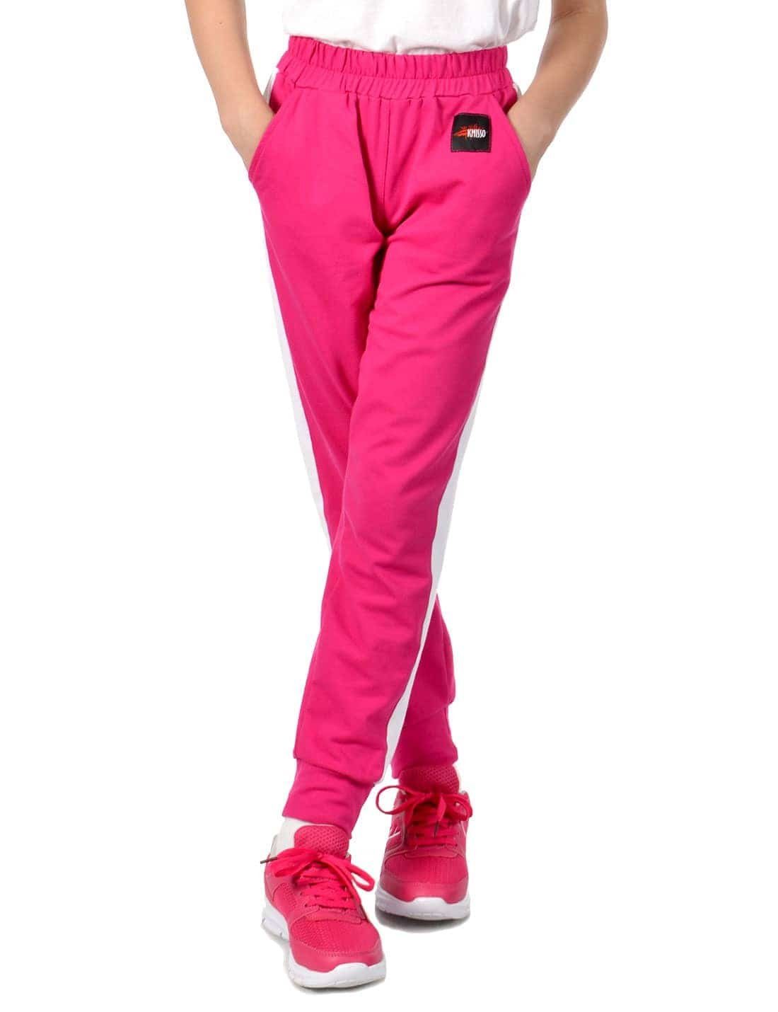 Stoff Pink Freizeithose KMISSO Sporthose 30358 Mädchen Streifeneinsatz Casual (1-tlg)
