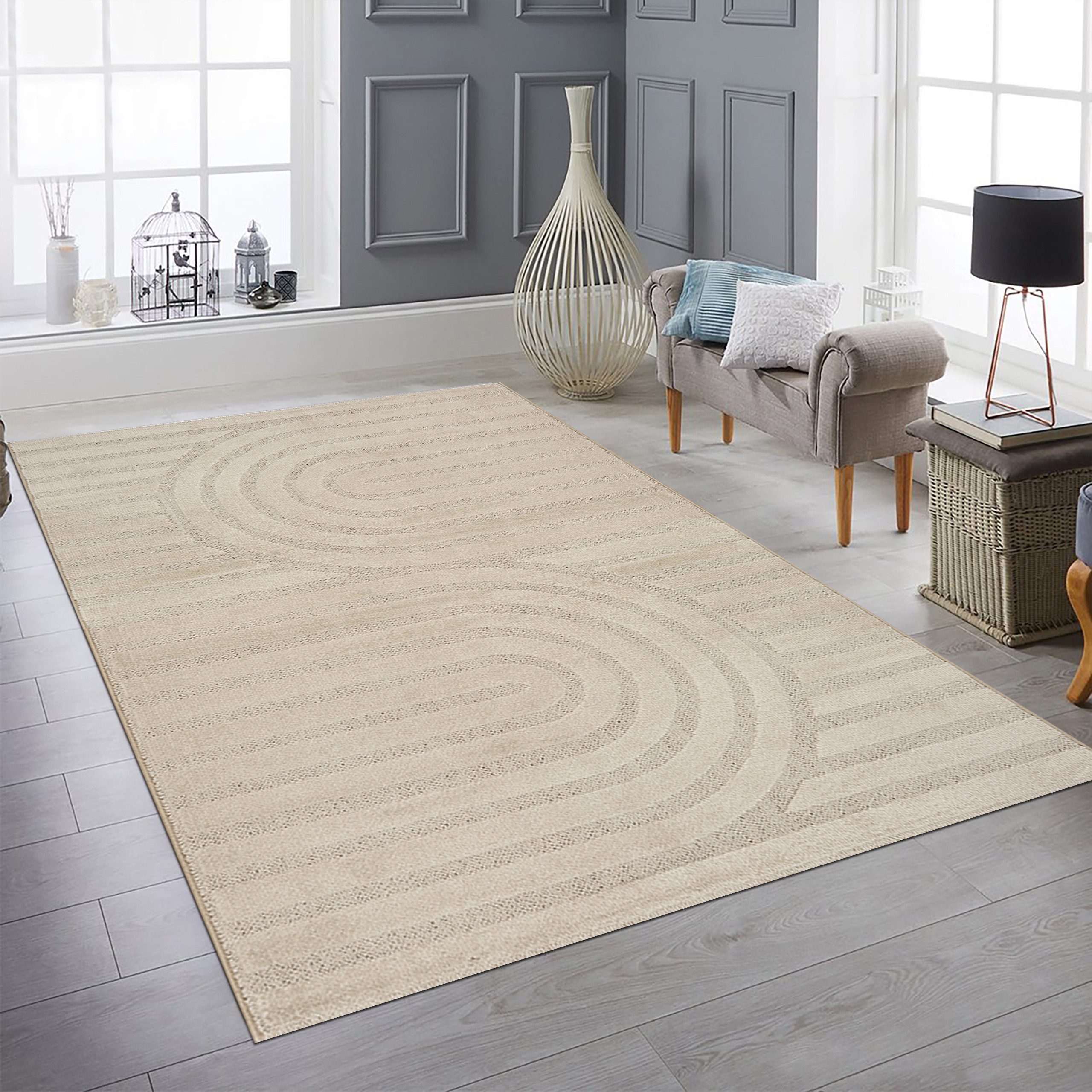 Teppich Wohnzimmerteppich Glanz strapazierfähig modern mit Muster in Beige, Teppich-Traum, rechteckig