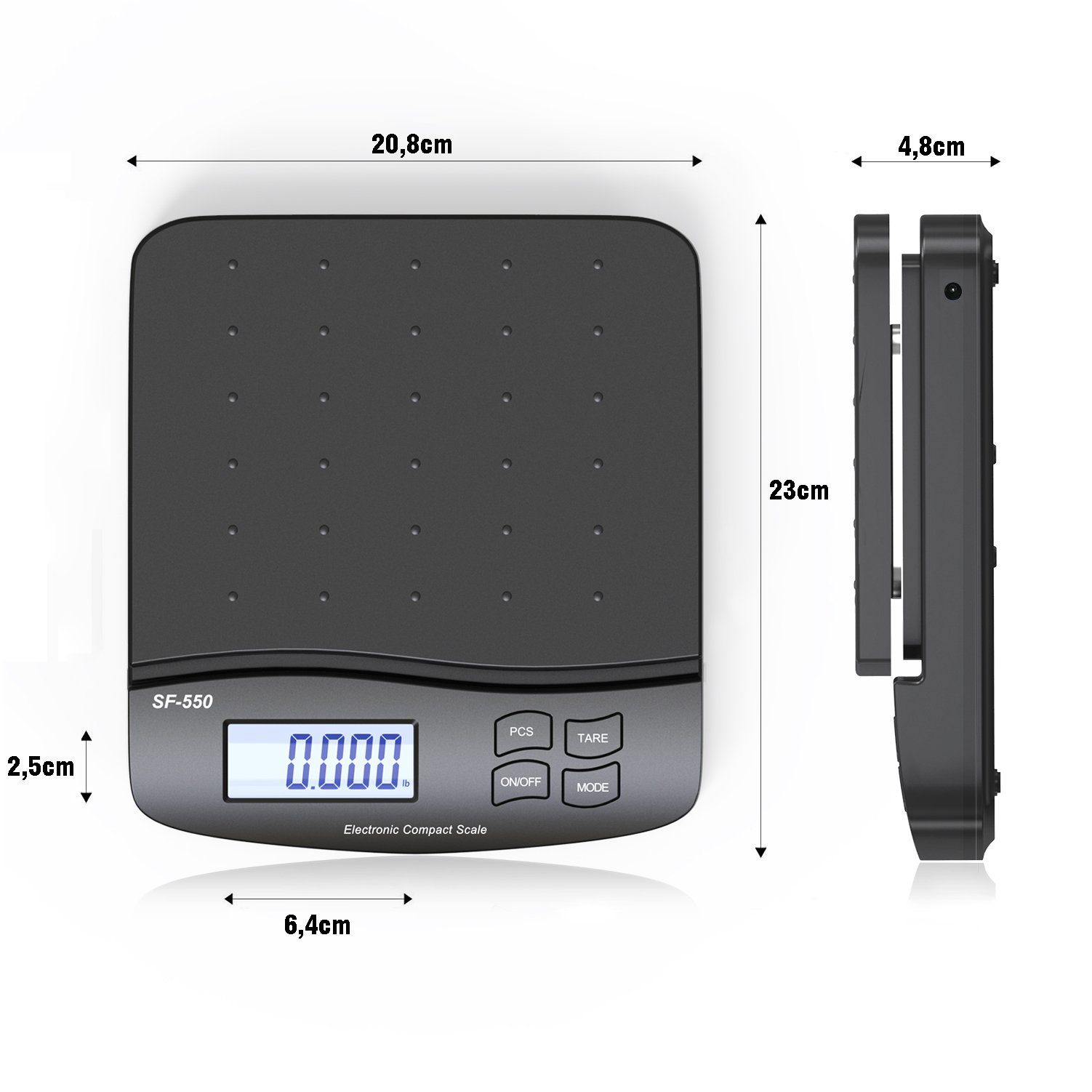 Zedelmaier Feinwaage Digitale Packetwaage Postwaage, Waage für Büro/Haus/Lager/Markt, bis 30kg, Tara, PCS,ABS, Batterien enthalten