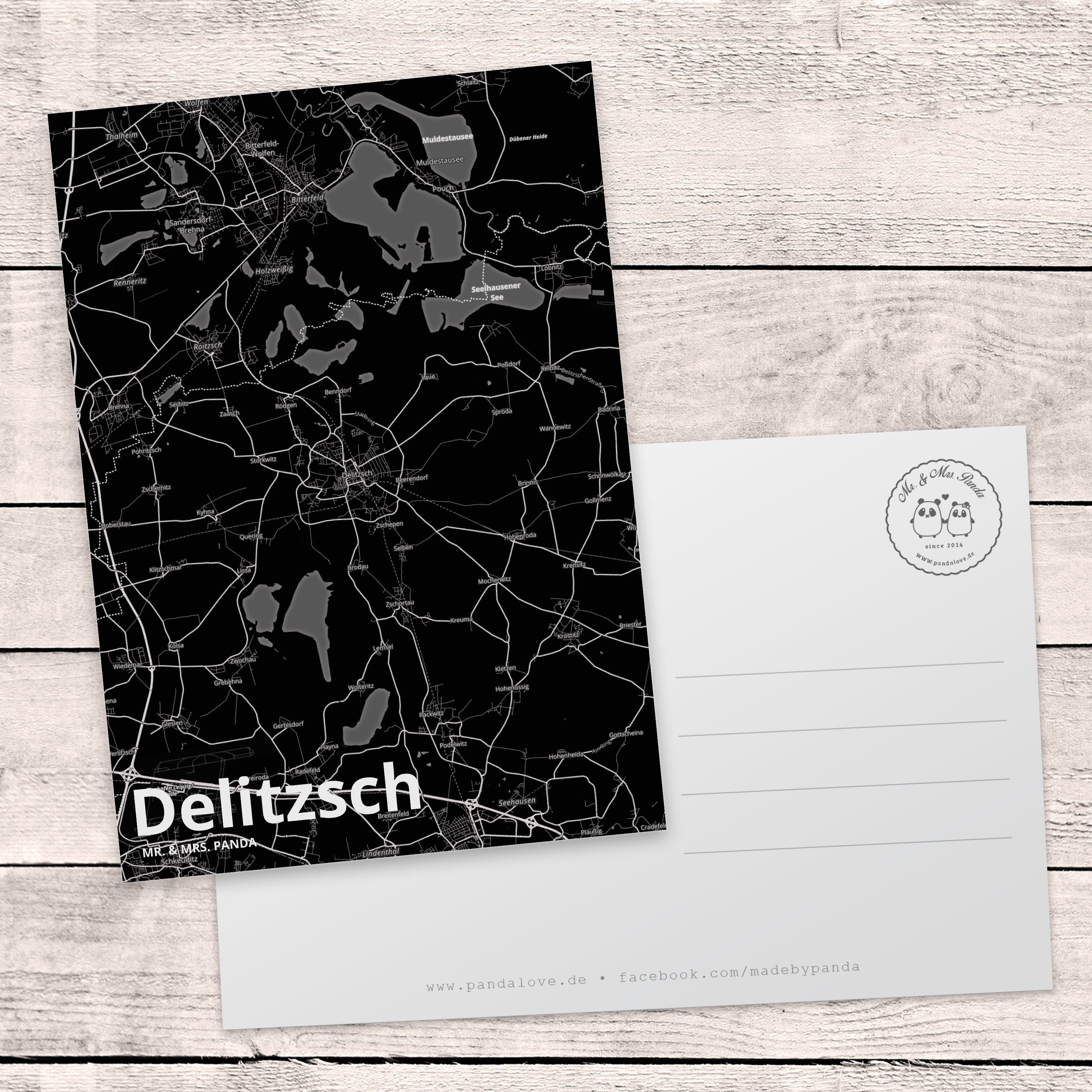 Dankeskarte, & Mrs. Sta Map Dorf Panda Delitzsch Landkarte - Postkarte Karte Stadt Mr. Geschenk,