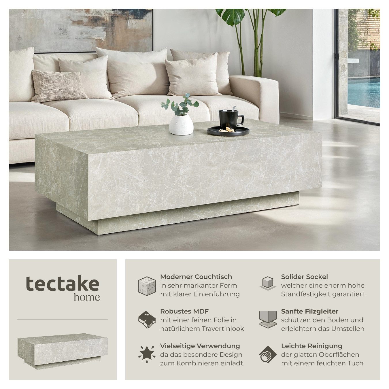 tectake Couchtisch Beistelltisch Lasley mit Standfuß, günstig online kaufen