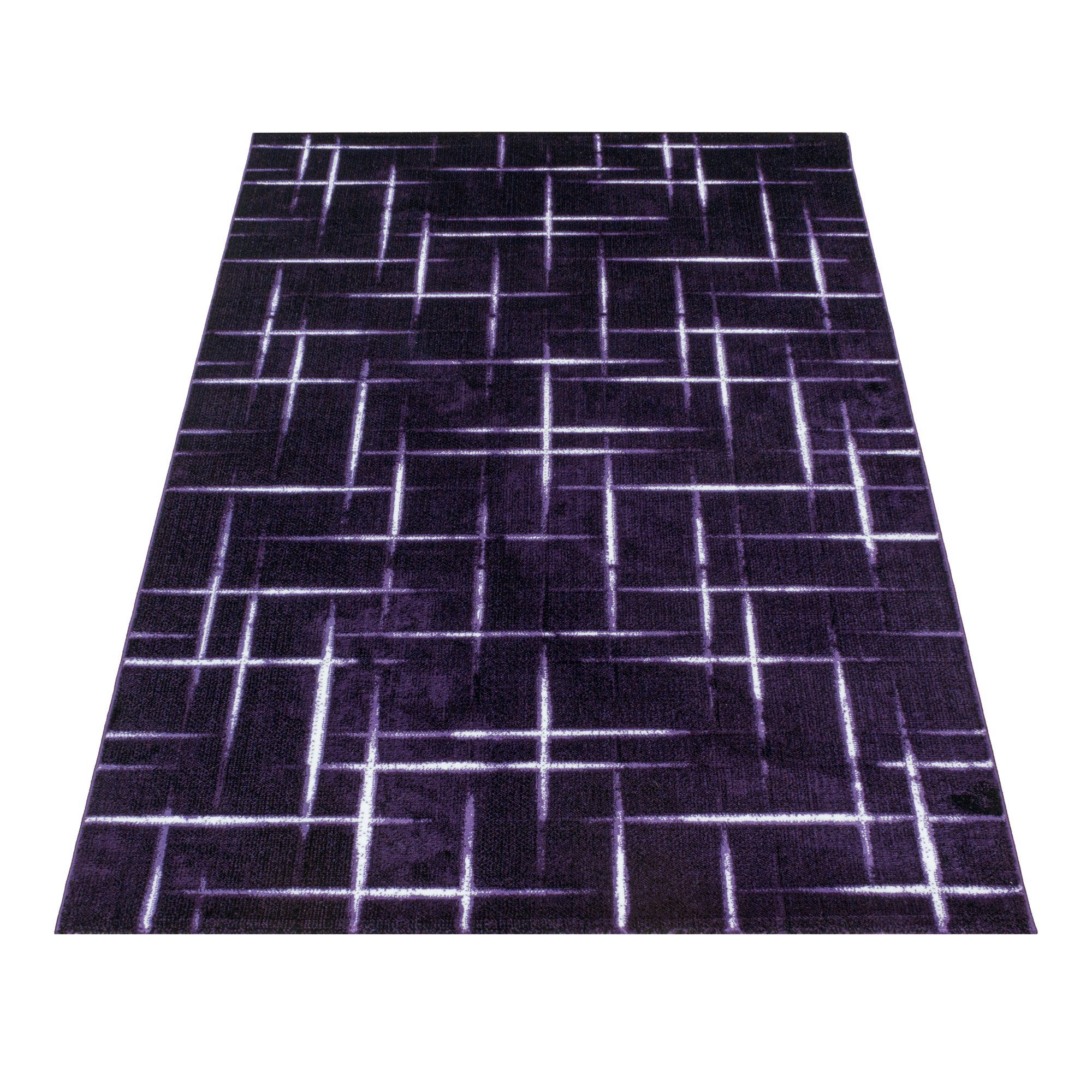 Höhe: Läufer, Gestreift 9 Design Gestreift Kurzflor Teppich Violett Carpetsale24, mm, Design, Wohnzimmer Teppich Designteppich Teppich