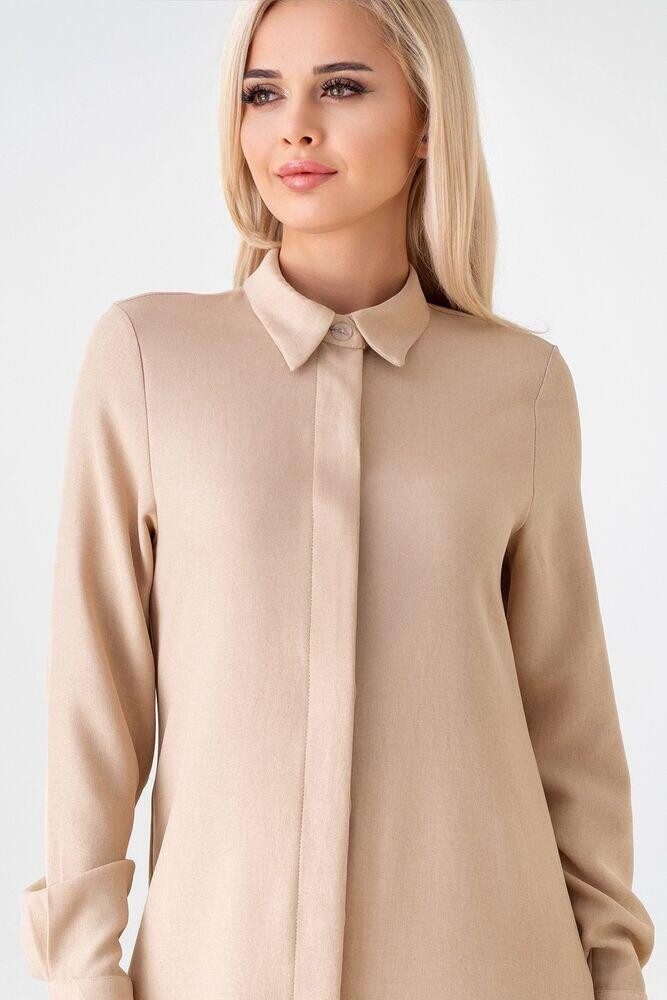 fashionshowcase Longtunika Damen lange Tunika verdeckte Knopfleiste Modest elastisch elegant minimalistischer Look, fließender Fall, ideal für Modest Outfits