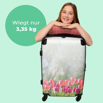 NoBoringSuitcases.com© Koffer Tulpen - Blumen - Rosa - Sonnenlicht - Frühling 67x43x25cm, 4 Rollen, Mittelgroßer Koffer für Erwachsene, Reisekoffer