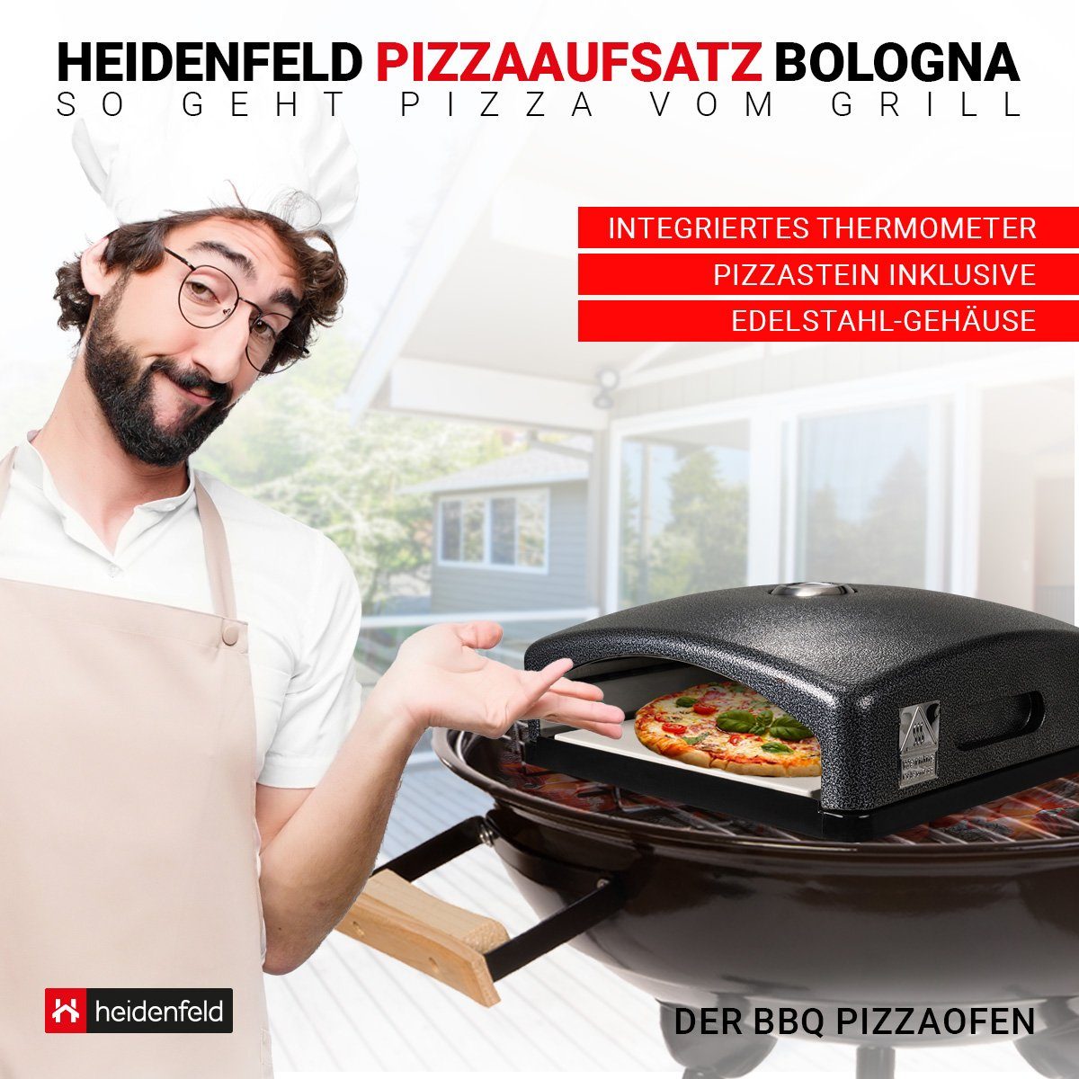 Heidenfeld Pizzaofen-Grillaufsatz »Bologna«, Pizzaofenaufsatz - bis 540°C -  geeignet für Holz- und Gasgrill - Inkl. Thermometer & Pizzastein - BBQ Grill  Pizzabox Pizzaaufsatz online kaufen | OTTO