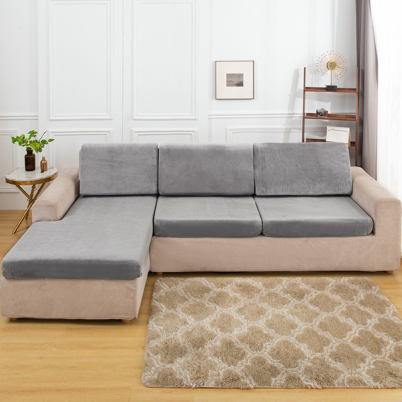 Sofa, Unterseite, Stretch, für Hellgrau Rosnek Sofahusse elastischer Samt, mit