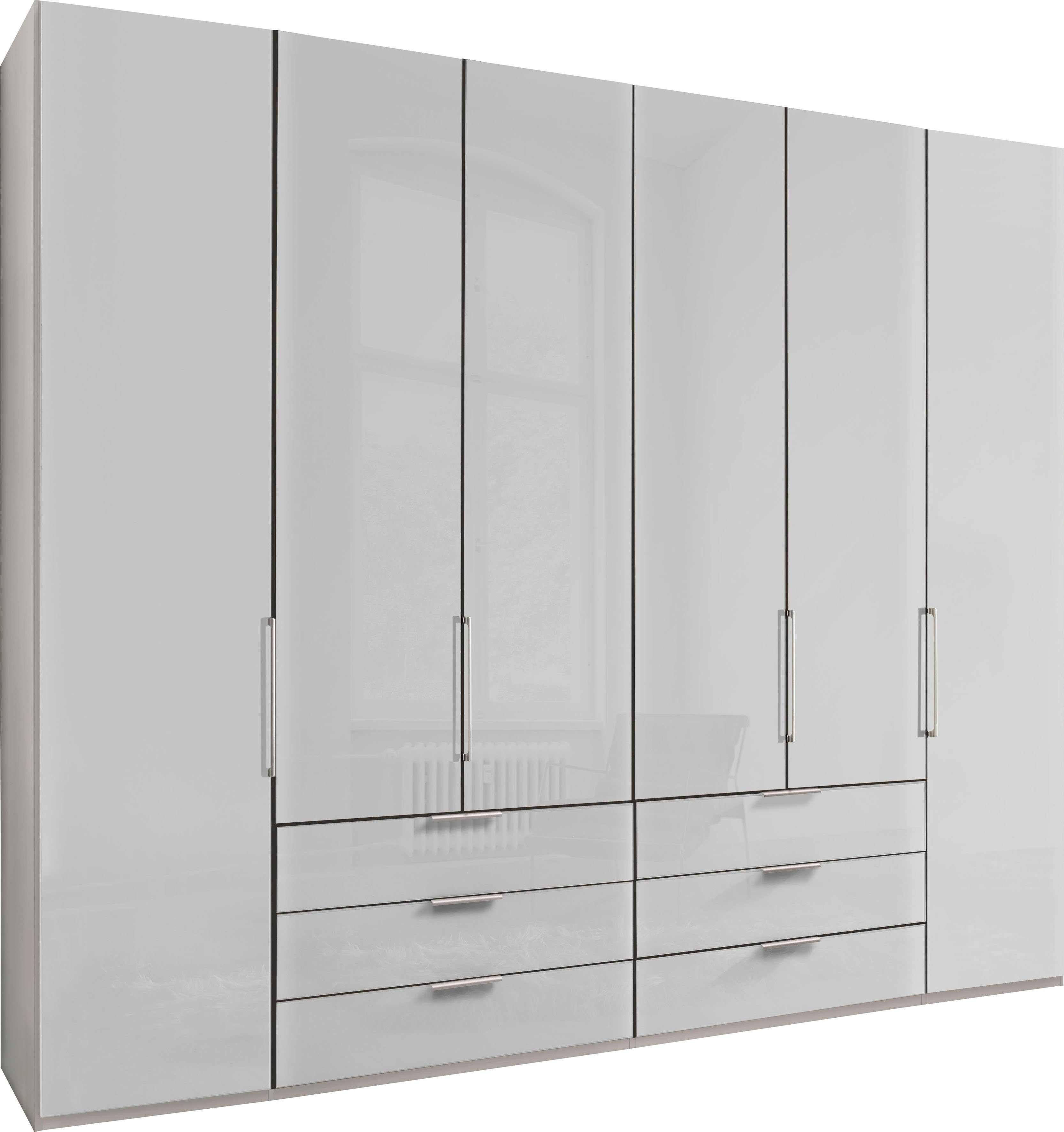 WIEMANN Falttürenschrank Monaco, Kleiderschrank, Schrank, Wäscheschrank, mit edler Glasfront (2 Breiten, 2 Höhen 216/236 cm auswählbar, MADE IN GERMANY) inkl. gepämpften Schubkästen und Türen, mit Panoramaöffnung