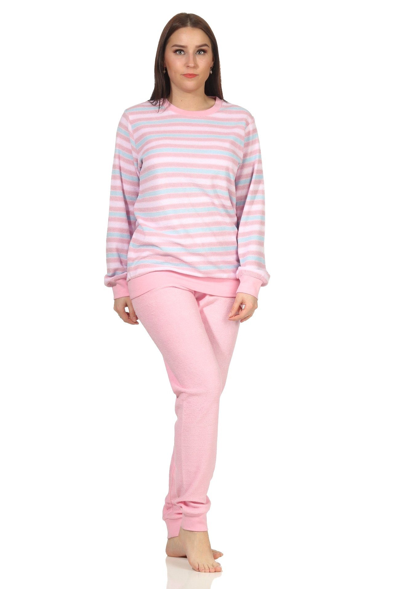 Creative by Normann Frottee rosa Damen Ringeloptik mit in Pyjama Bündchen Schlafanzug