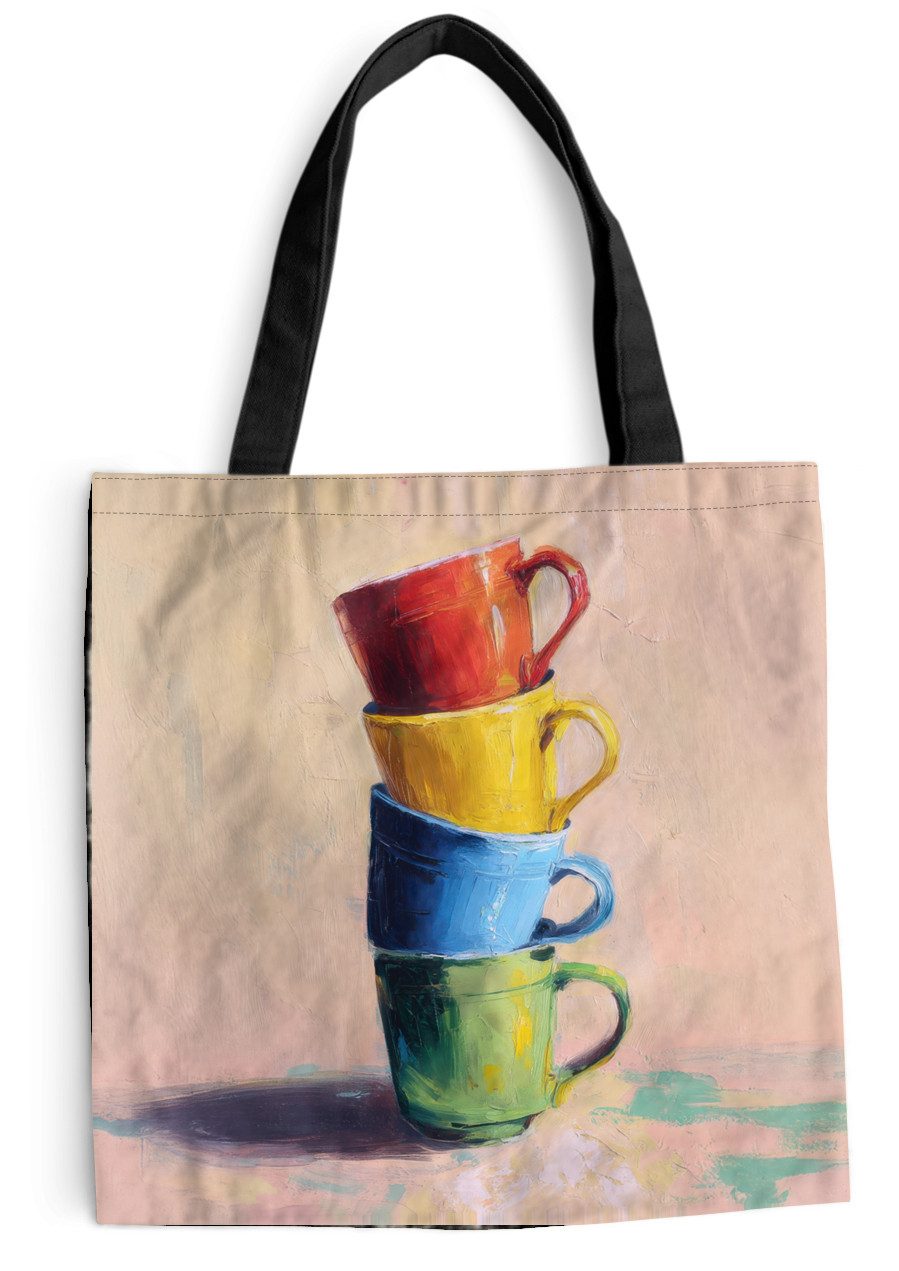 MuchoWow Shopper Becher - Gestapelt - Keramik - Farbenfroh, Handtasche, Damen und Herren, Schultertasche, Umhängetasche, Tote Bag