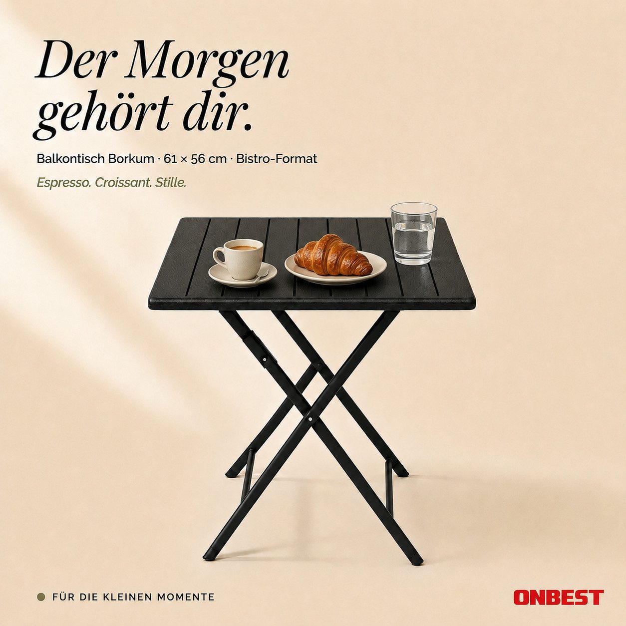 Onbest Klapptisch Balkontisch mit Holzoptik klappbar, 61x74x56cm (B x H x T), Stahlgestell, bis 80 kg