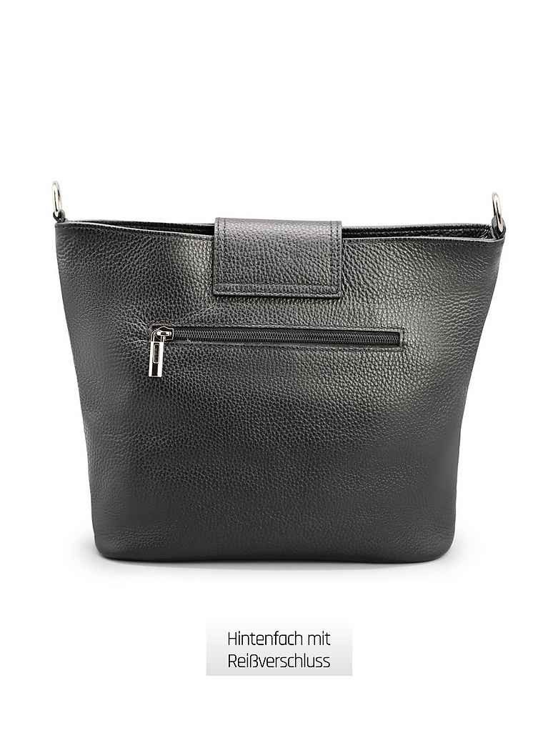 Adel Bags Schultertasche SARA Umhängetasche Damen Schwarz aus Echtleder Crossbody (Test SEHR GUT, Note 1.1), 20 Farboptionen, Hergestellt in Italien, mit 2 Riemen