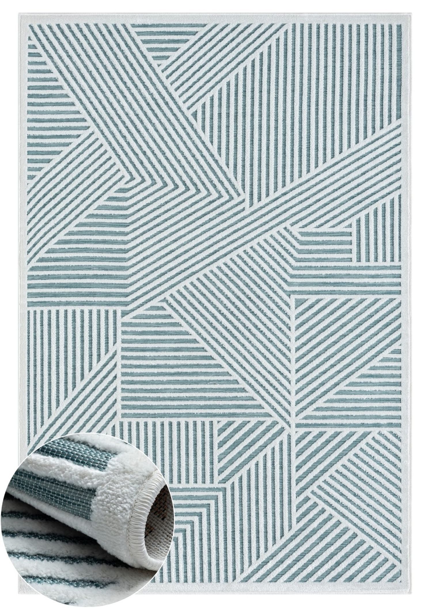 Wohnando Teppich MY-RUG Outdoor-Teppich "Audrey II" 150x80 cm, blau, rechteckig, Höhe: 8 mm, mit schlichtem Hoch-Tief-Design