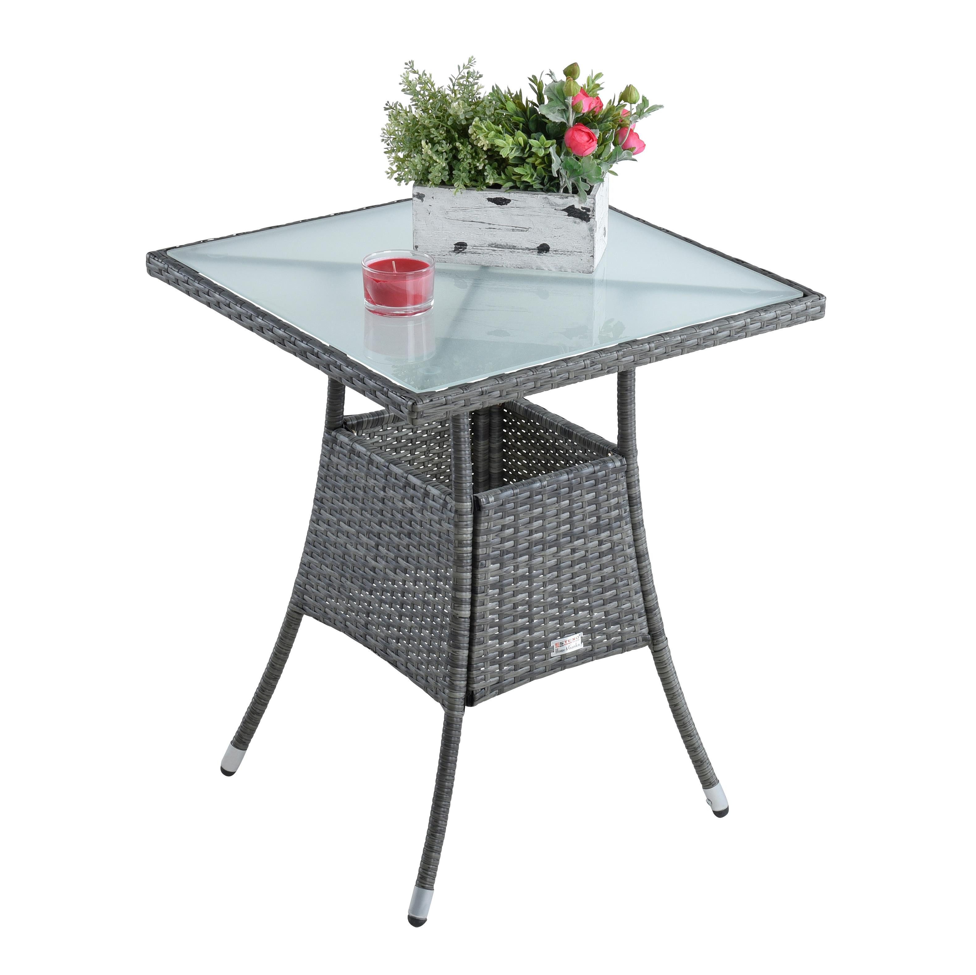ESTEXO Gartentisch Polyrattan Beistelltisch Balkontisch 57 cm Rattan Tisch Anthrazit