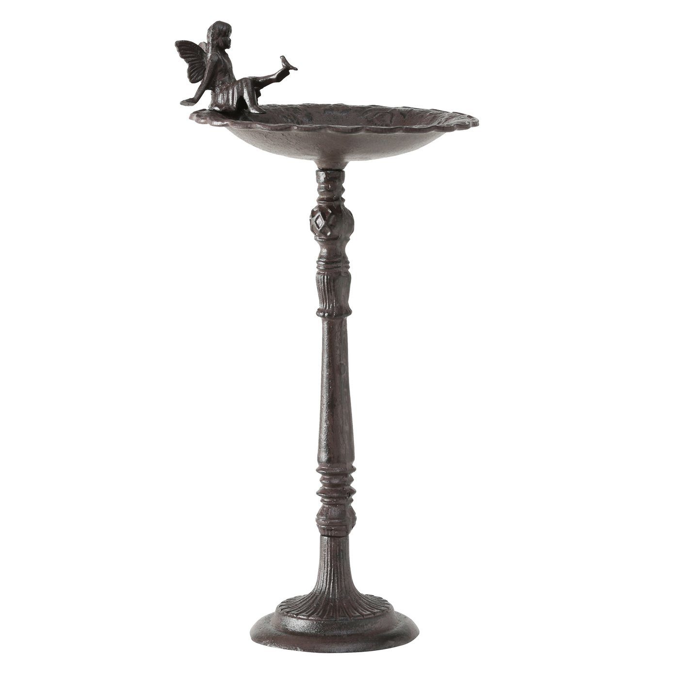 MF Vogeltränke Premium Vogeltränke mit Fee aus Gusseisen in Braun matt - 64cm Höhe