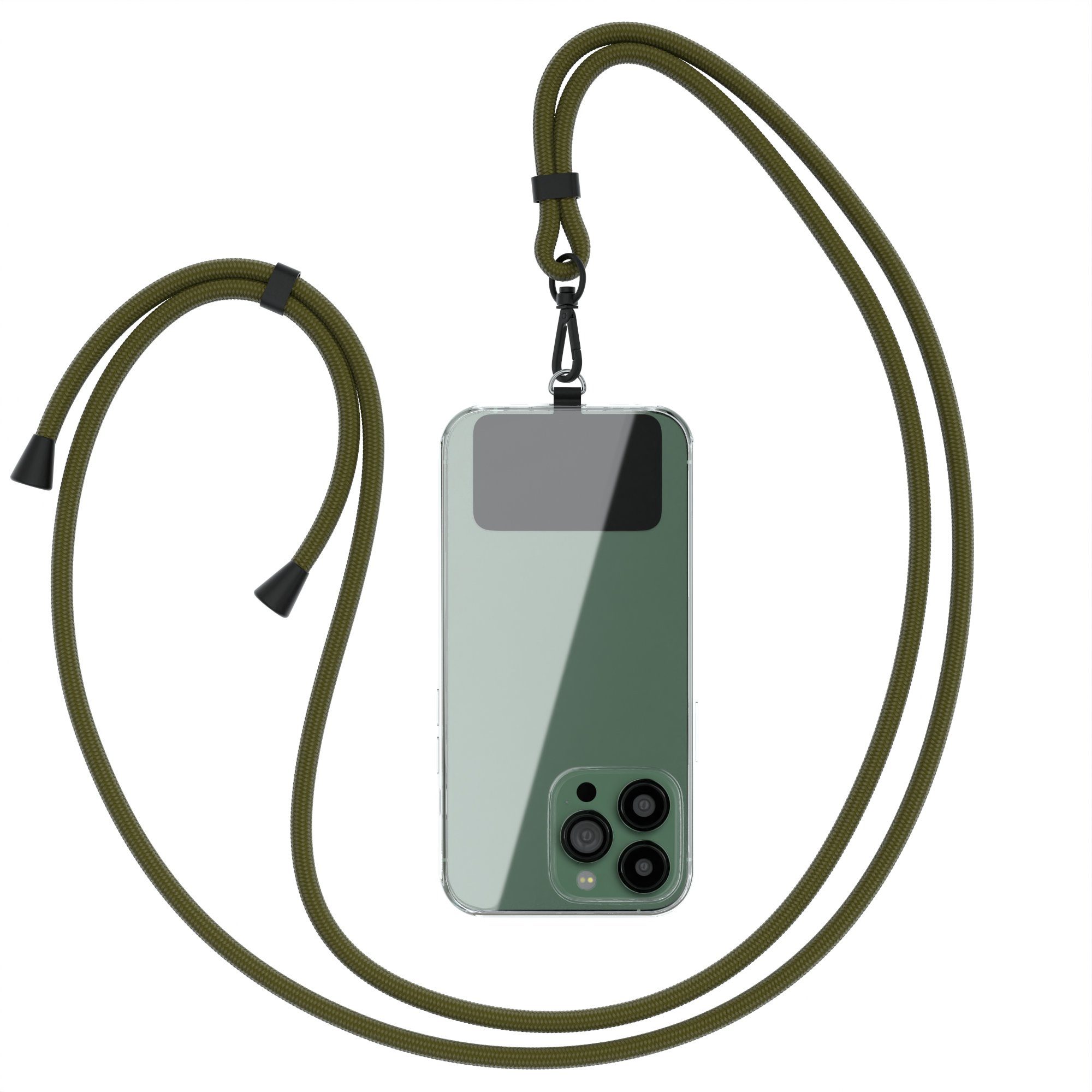 EAZY CASE Handykette Umhängeband Clips Schwarz mit extra Handband, Handykette für Xiaomi Huawei Samsung iPhone Schutzhülle Olive Grün