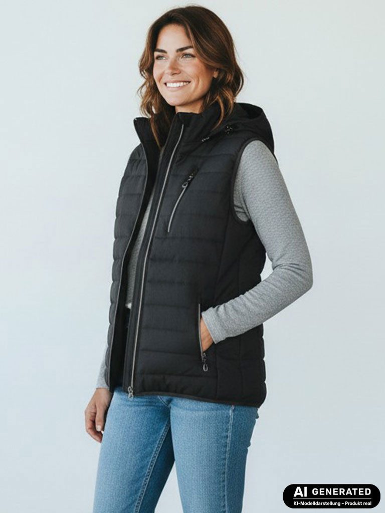 Blue Wave Steppweste Damen Weste Nathalie gesteppt Kapuze - Damenweste Outdoor-Weste leicht Abnehmbare & verstellbare Kapuze, 2-Wege-Reißverschluss, Taschen