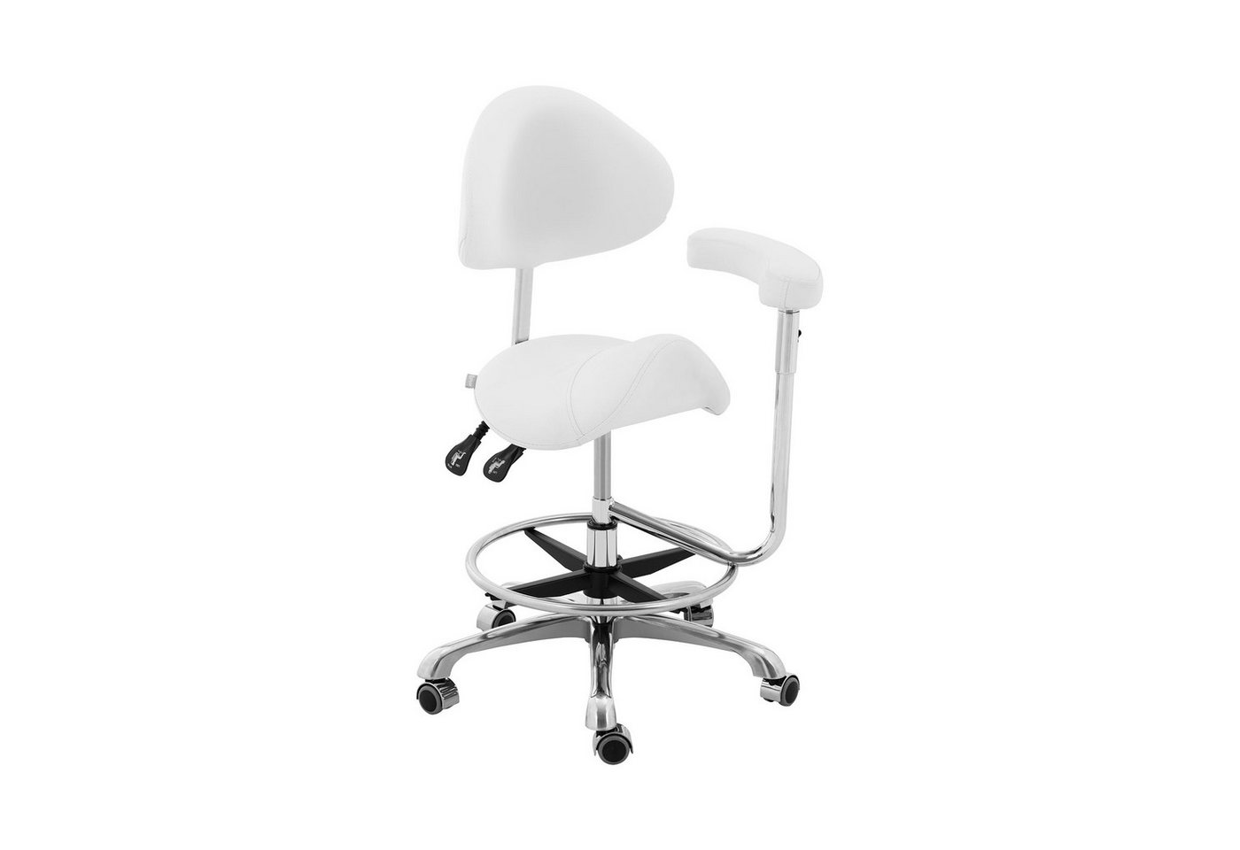 Physa Drehstuhl Sattelstuhl Sattelhocker mit Lehne Rollhocker Braun höhenverstellbar, Weiß