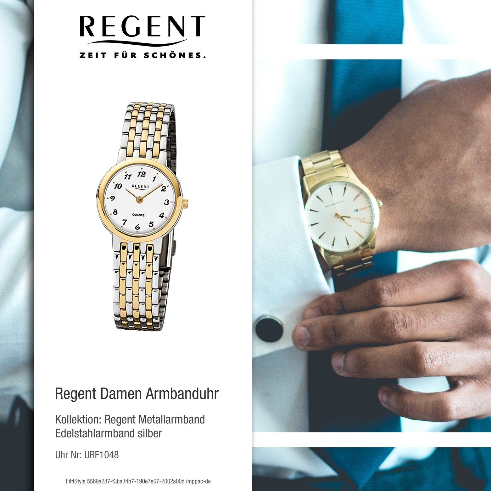 Damen-Armbanduhr (ca. Edelstahlarmband Regent 26mm), gold Damen Quarzuhr Armbanduhr Analog, Regent klein rund, silber