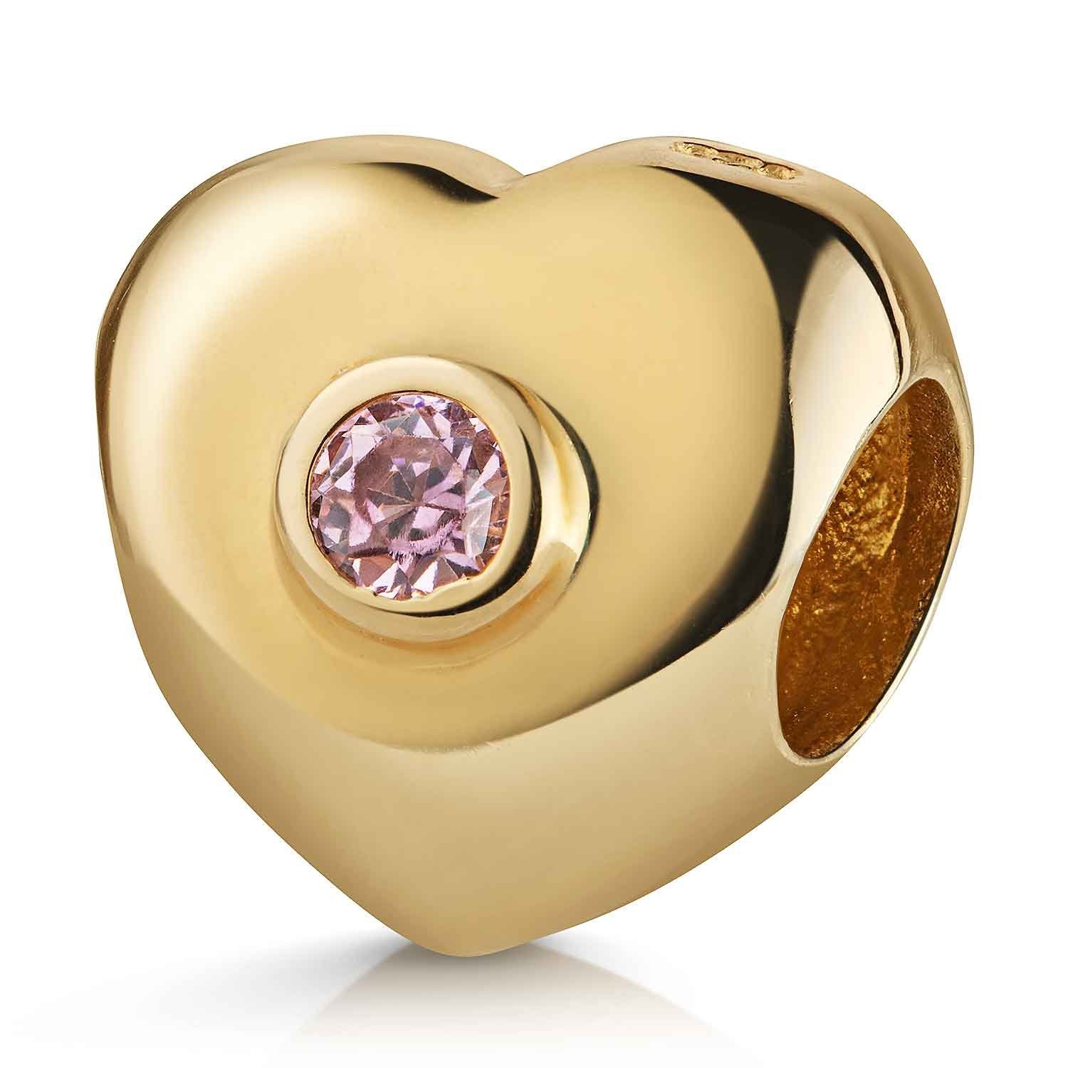 Materia Bead Gold Herz Element mit Zirkonia rosa 763, Sterlingsilber, vergoldet