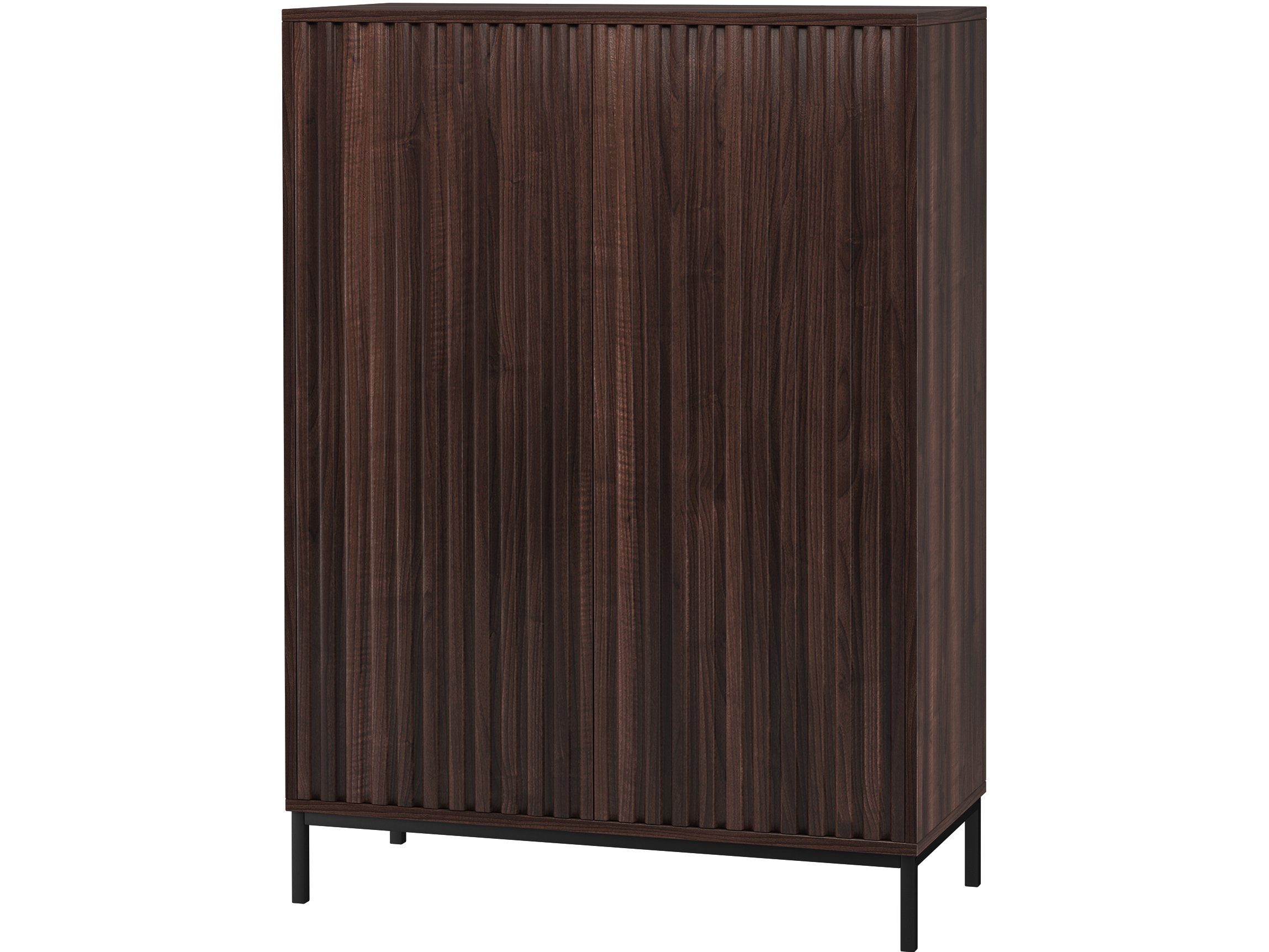 loft24 Hochschrank Cecilie Highboard mit geriffelten Fronten, Metallgestell