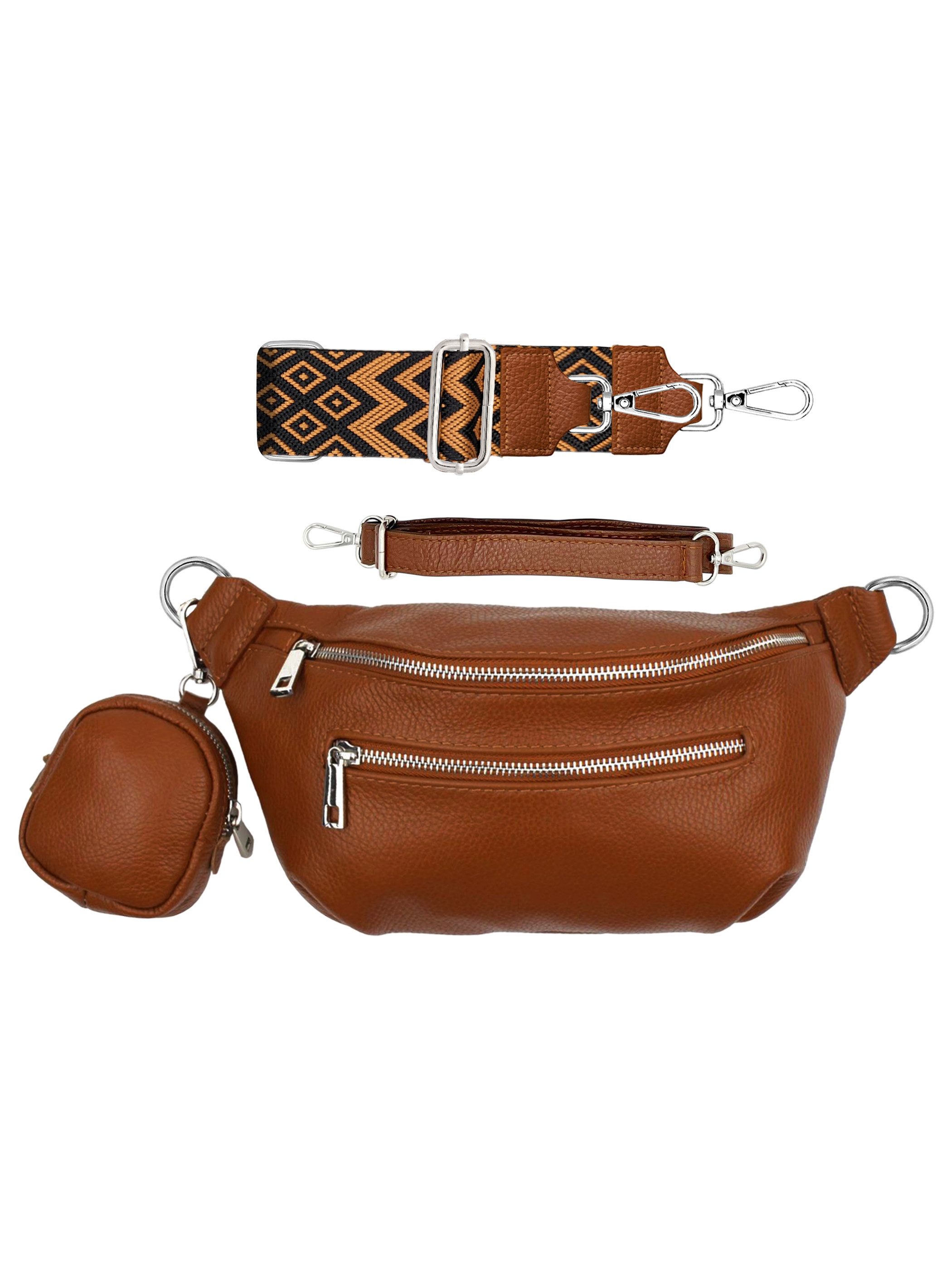 SEVA Gürteltasche Umhängetasche Damen Leder, Crossbody Schultertasche mit Portemonnaie (Vielen Farben), Festival Bauchtasche mit Geldbörse, Made in Italy