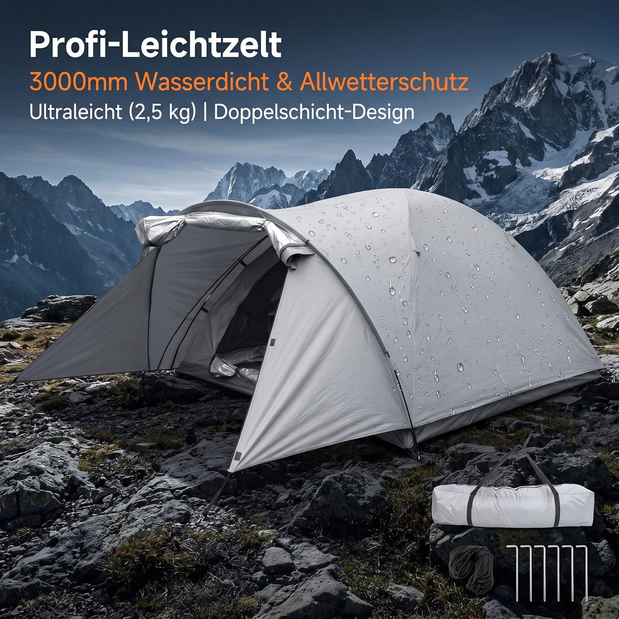 SURFOU Kuppelzelt Kuppelzelt für 3 Personen mit Vorraum Grau