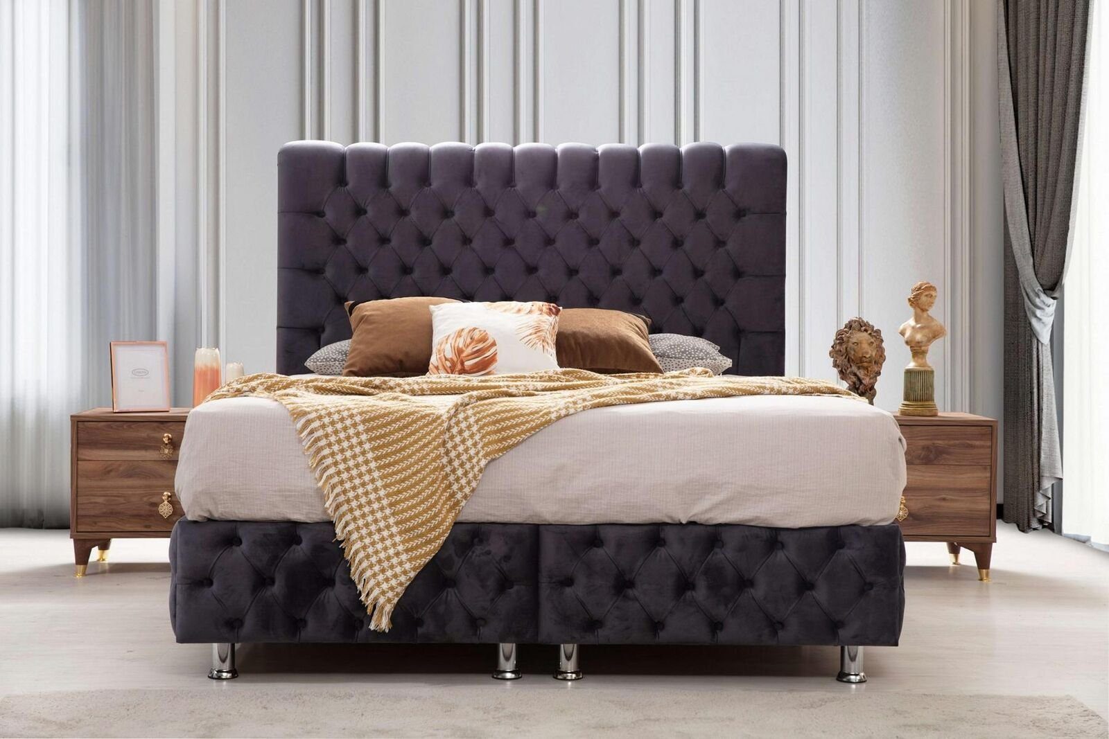 JVmoebel Schlafzimmer-Set Stilvolles Nachttische Moderne Bett + Schlafzimmer Made Luxus, Set 2x Europe In