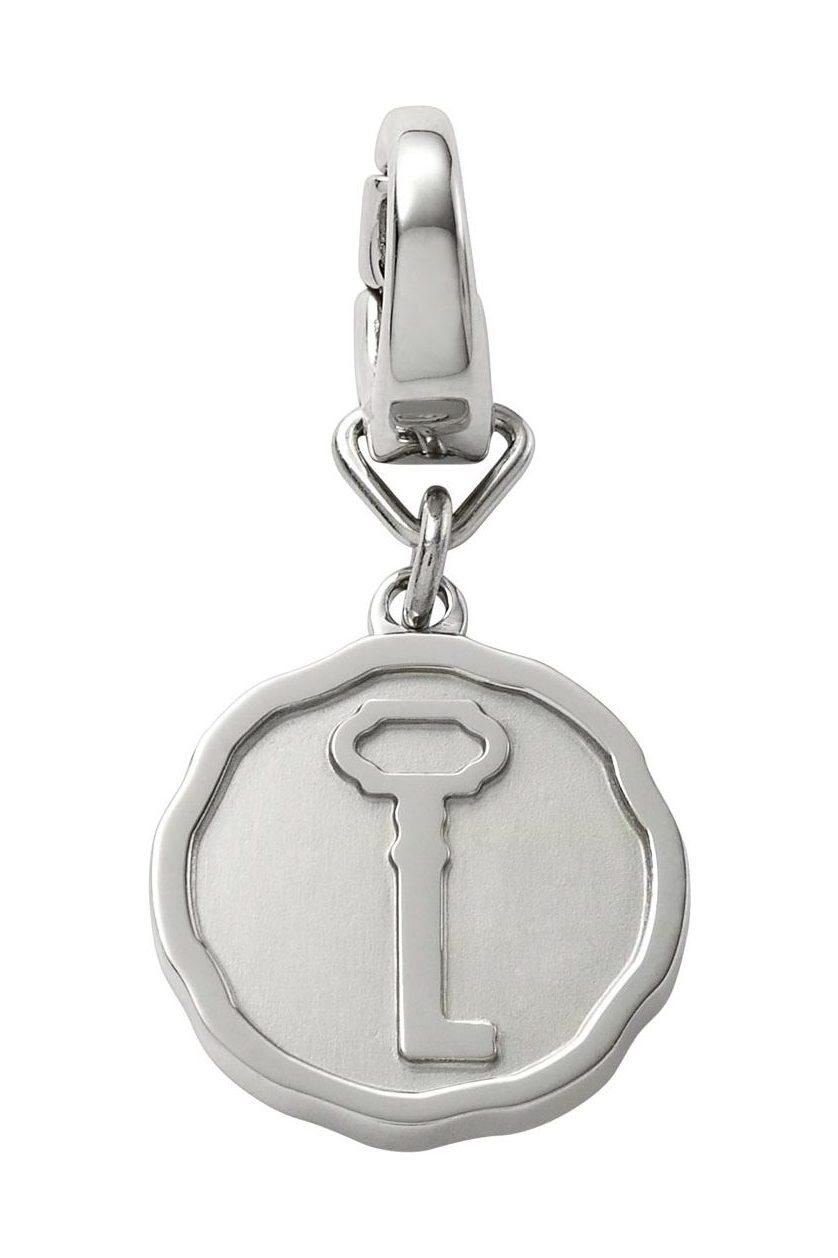 Fossil Charm-Einhänger Edelstahl silber Karabiner JF00038040, Schlüsselrelief, Karabinerverschluss
