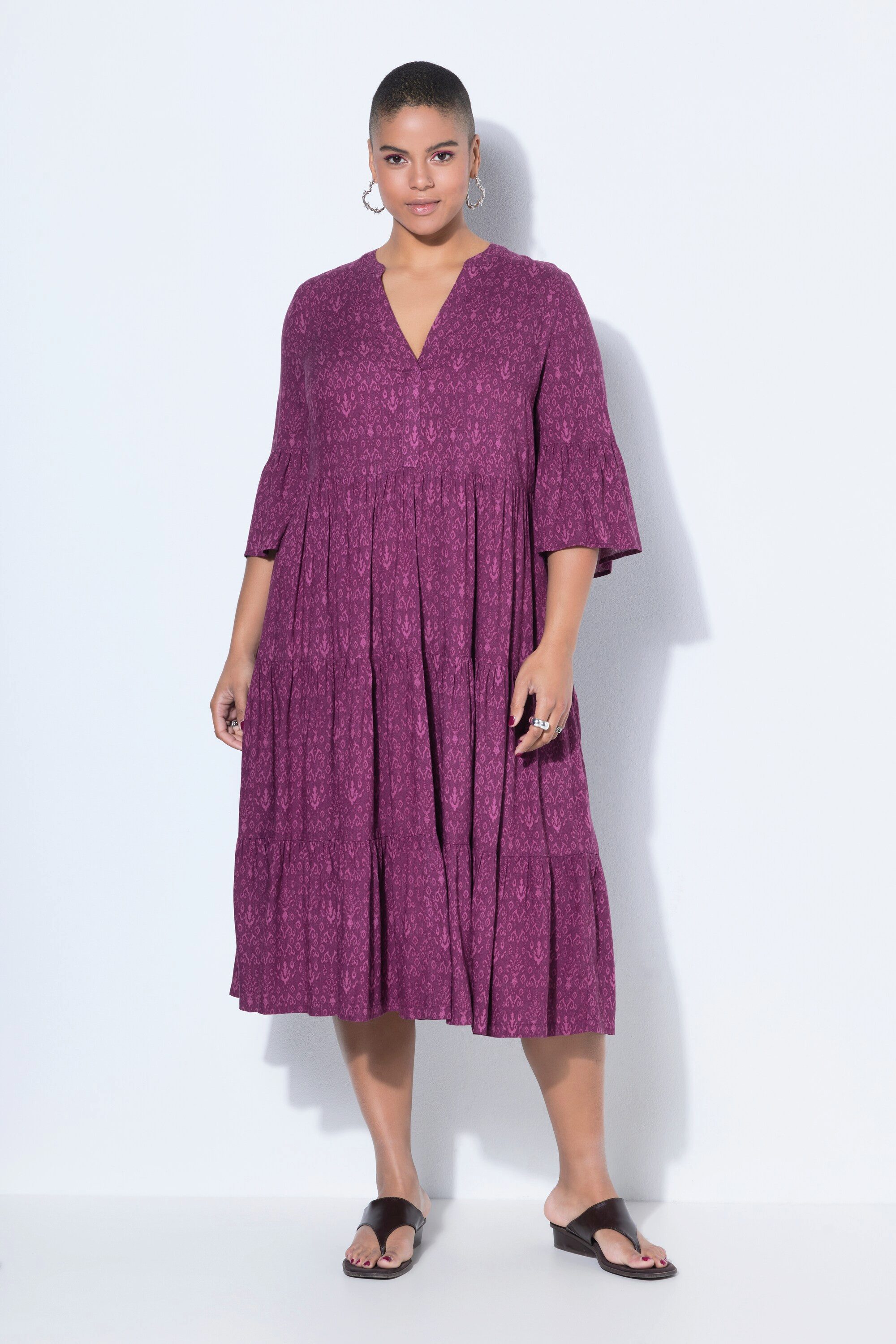 Studio Untold Maxikleid Midikleid A-Line Paisley 3/4-Ärmel mit Volant