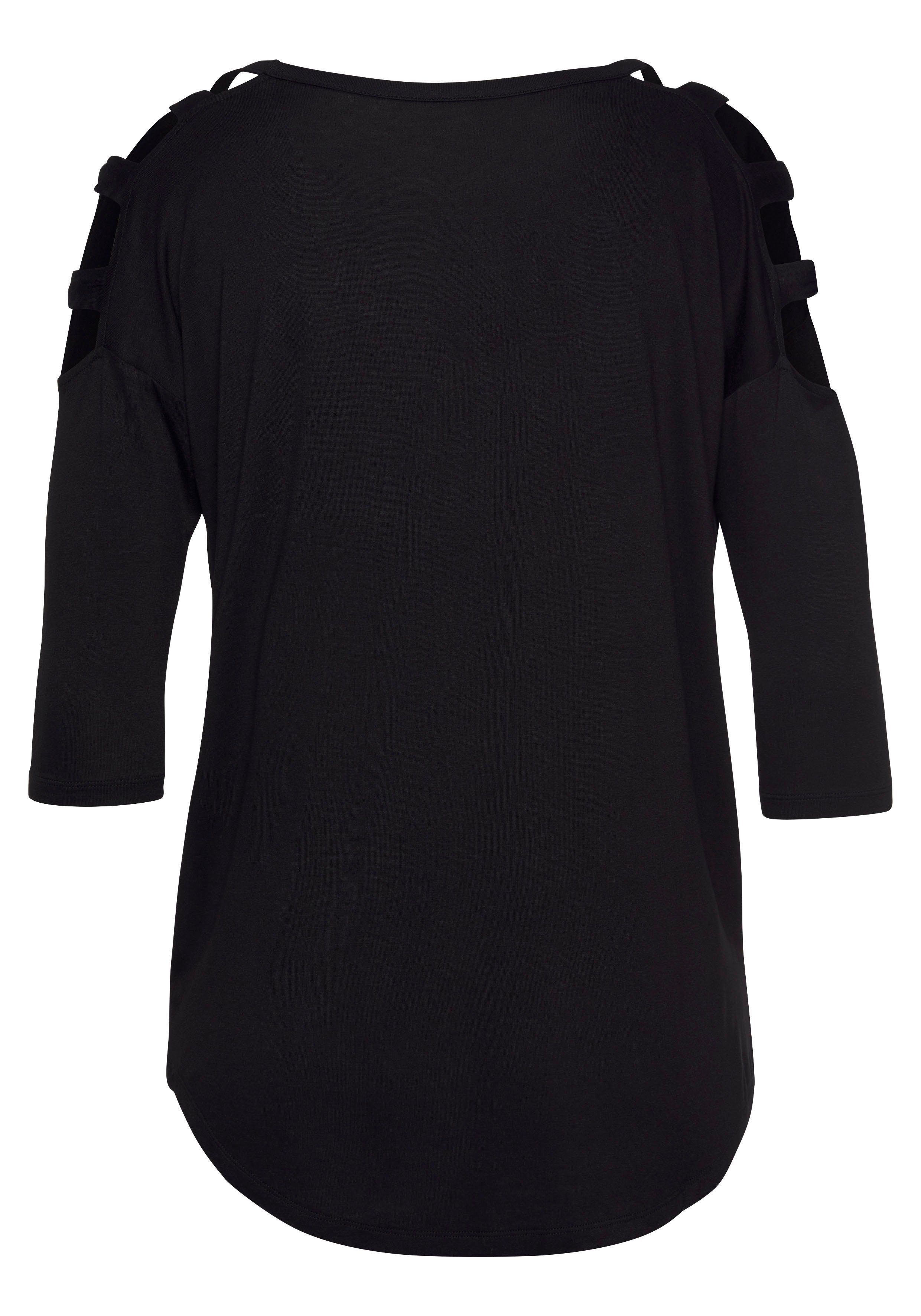 LASCANA 3/4-Arm-Shirt mit Cut-outs, raffiniertes Longsleeve, schulterfrei
