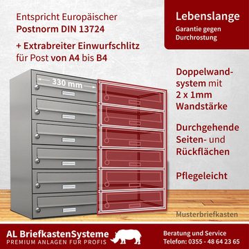 AL Briefkastensysteme Wandbriefkasten 4 Fach Premium Briefkasten A4 in RAL Farbe 9007 Aluminium Grau