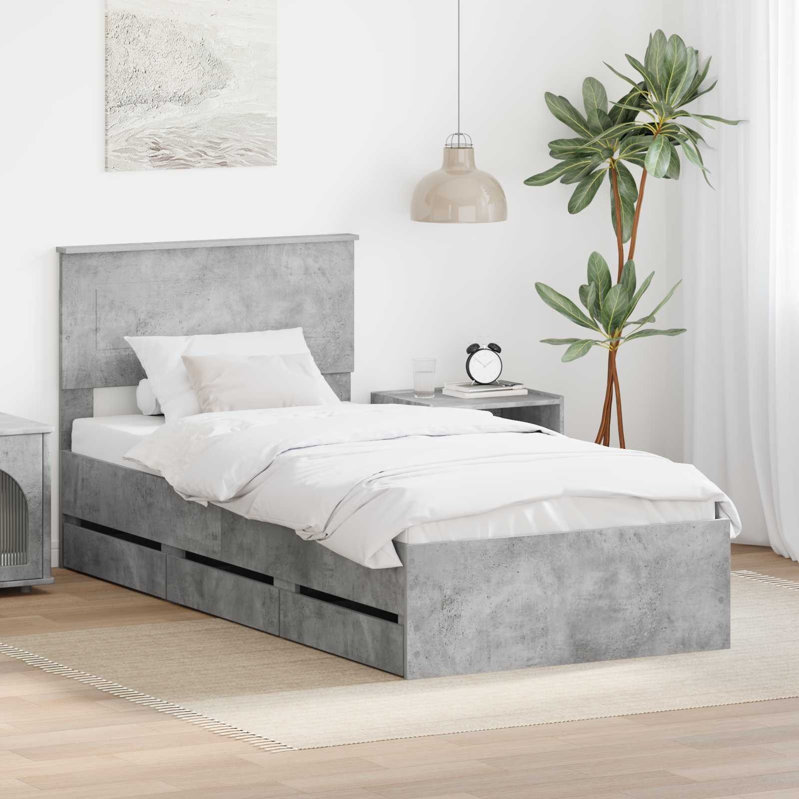 furnicato Bett Bettrahmen mit 6 Schubladen 200 x 78 x 90 cm Beton Grau (1-tlg), Stabiles Bettgestell mit 6 Schubladen und geheimen Staufächern
