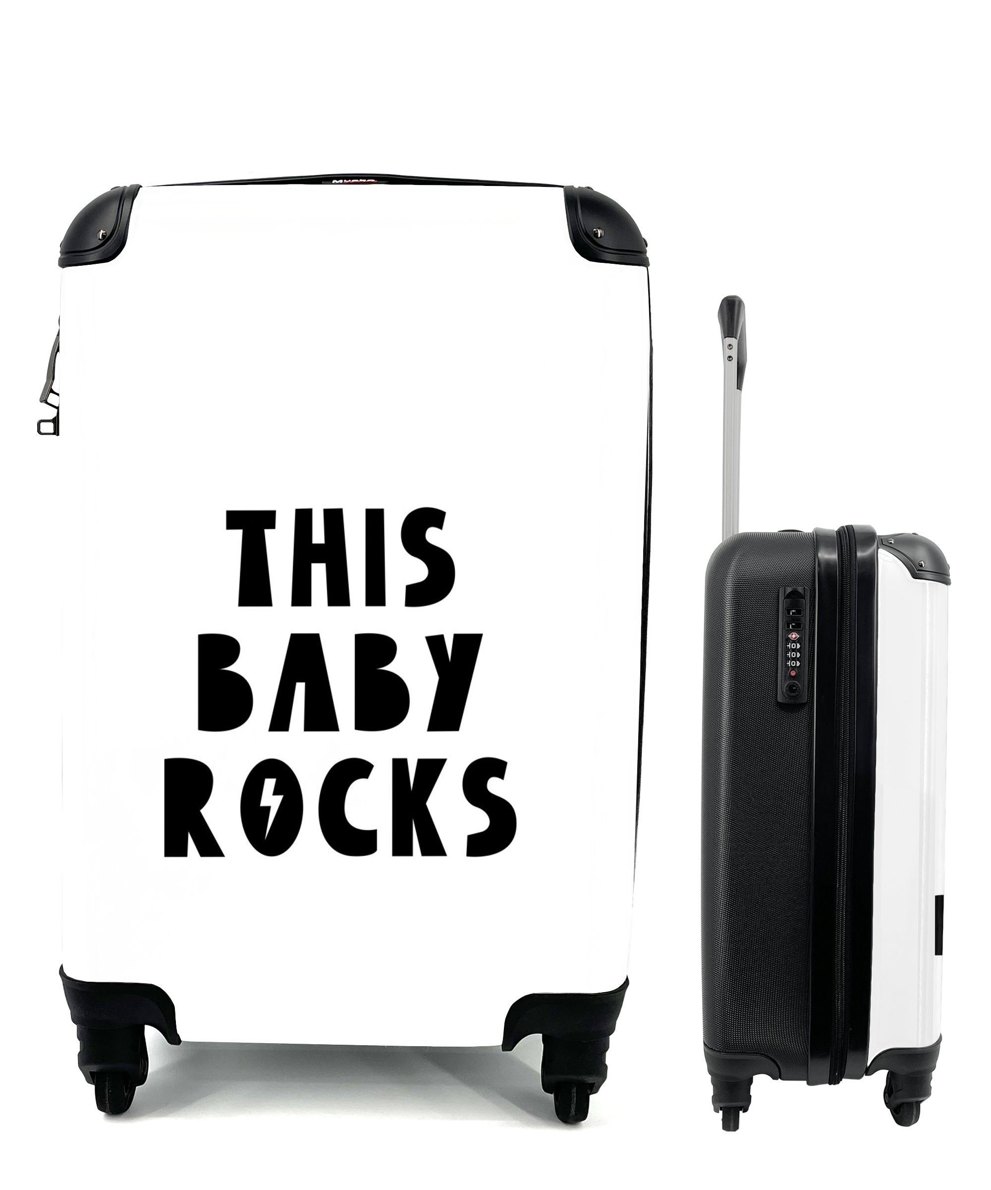 MuchoWow Handgepäckkoffer Zitate - Dieses Baby rockt - Baby - Kinder - Sprichwörter, 4 Rollen, Reisetasche mit rollen, Handgepäck für Ferien, Trolley, Reisekoffer