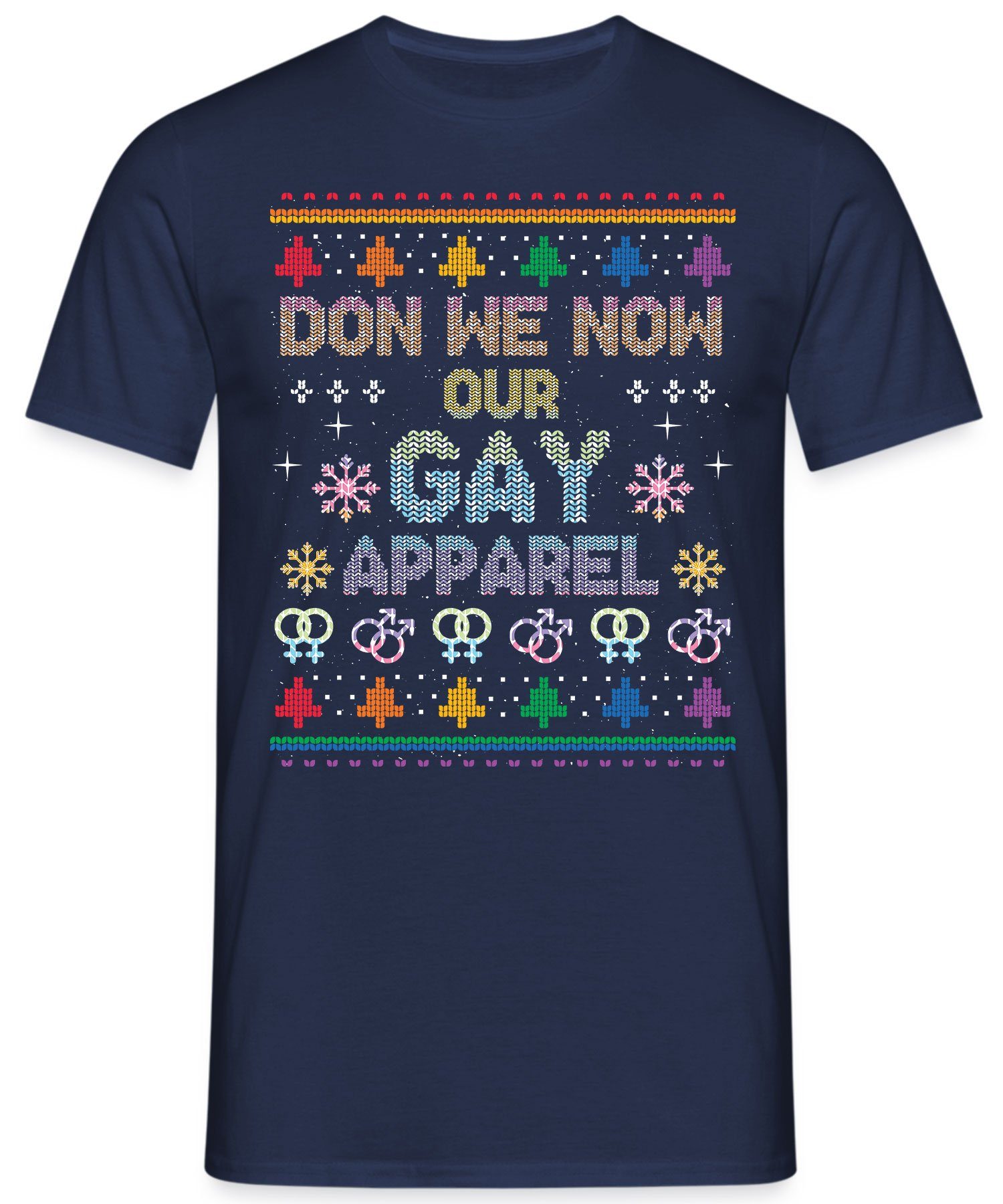 LGBT - X-mas Ugly (1-tlg) Formatee Weihnachtsgeschenk Christmas Quattro Navy Herren Gay Weihnachten Blau Kurzarmshirt