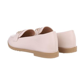 Ital-Design Damen Mokassins Freizeit Slipper Blockabsatz Mokassins in Beige