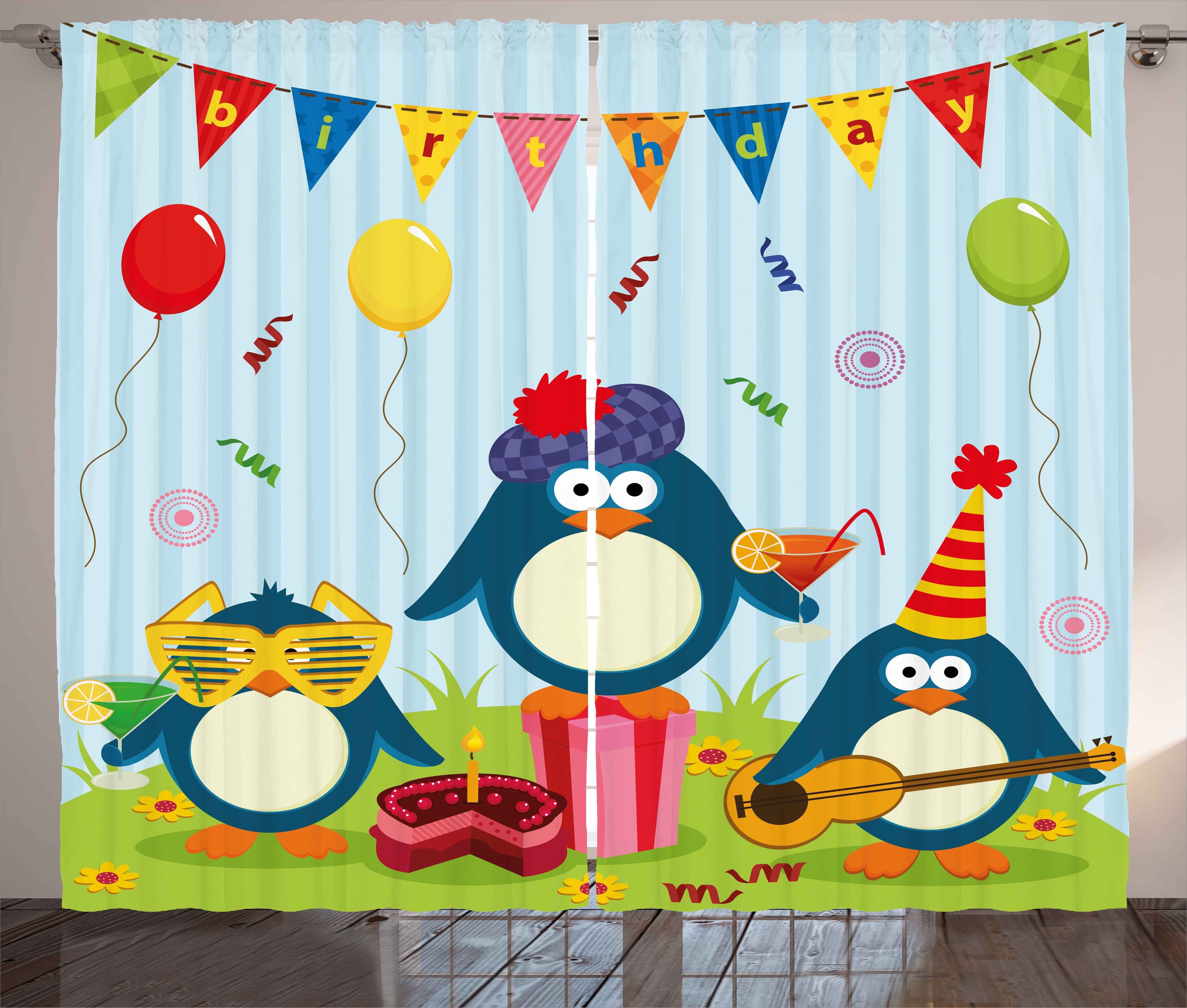 Gardine Schlafzimmer Kräuselband Vorhang mit Schlaufen und Haken, Abakuhaus, Geburtstag Geburtstags-Pinguin